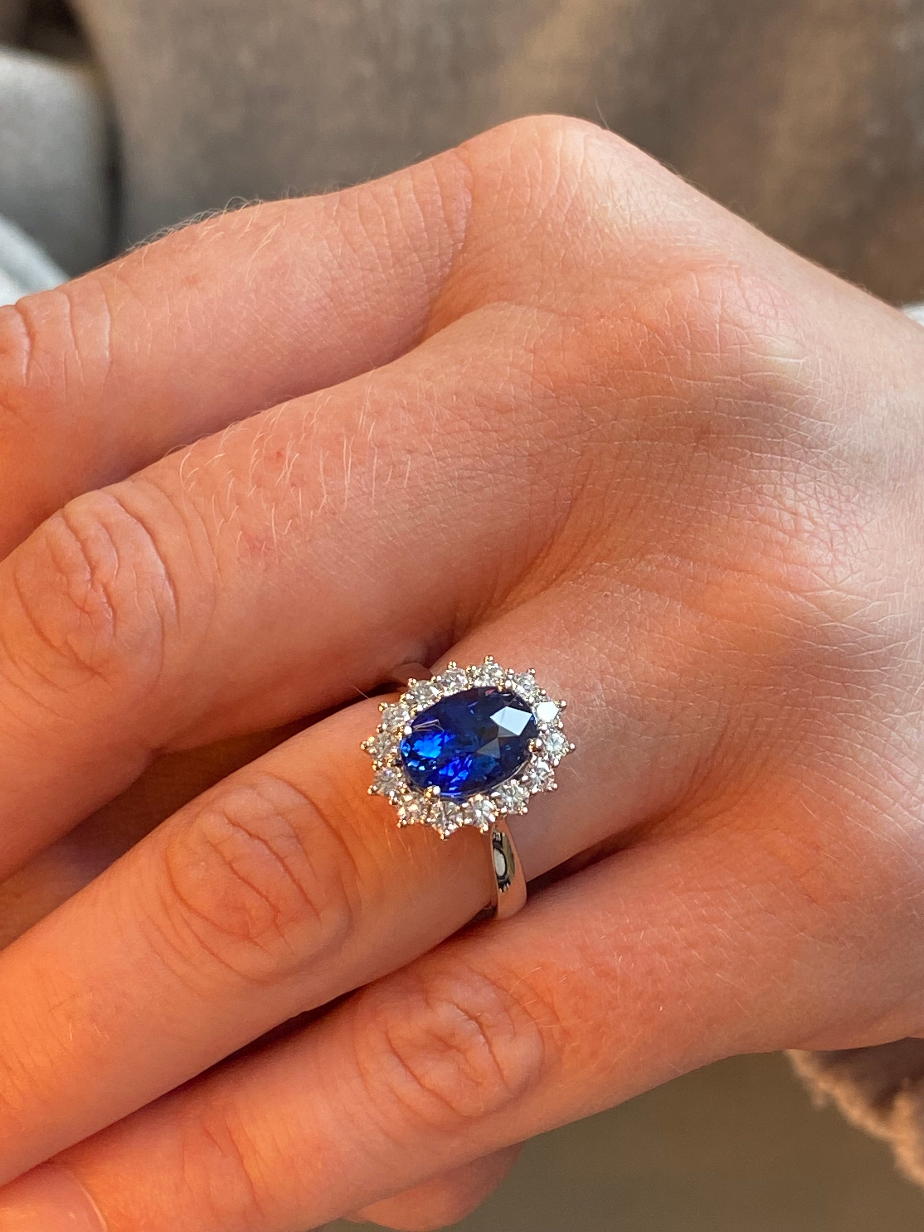3.04 Carat Blue Ceylon Sapphire and 0.63 CTW Natural Diamond Halo Ring in Platinum
