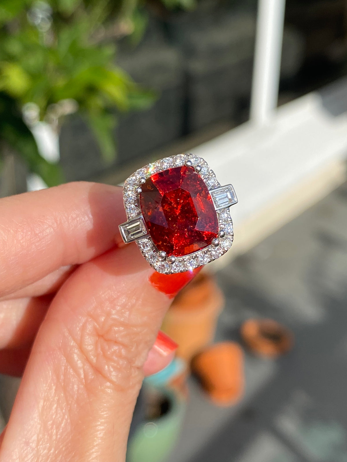 7.36 Carat Hessonite Garnet and Natural Diamond Ring in 18ct Gold
