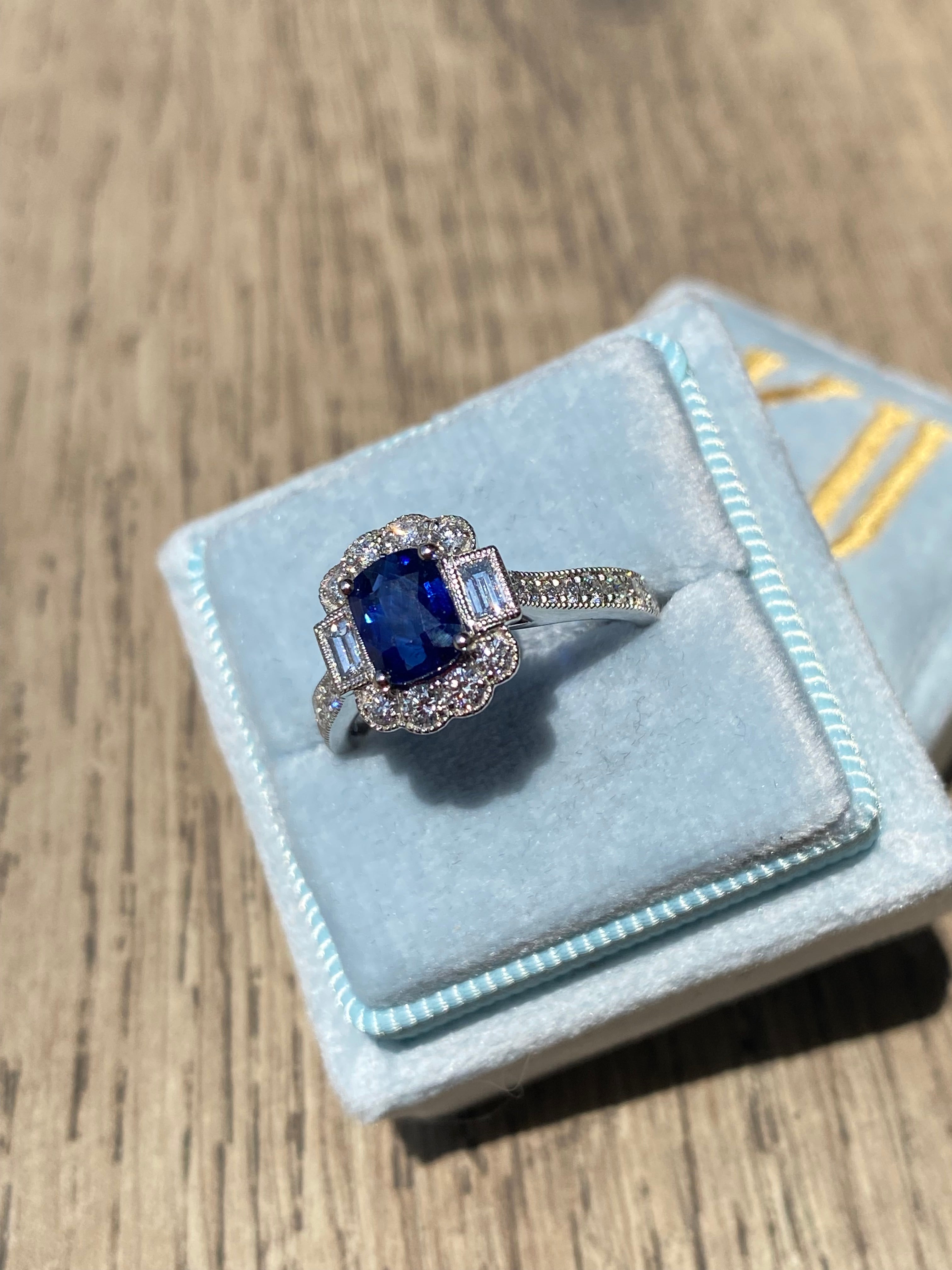 1.66 CTW Blue Ceylon Sapphire and Natural Diamond Ring in Platinum