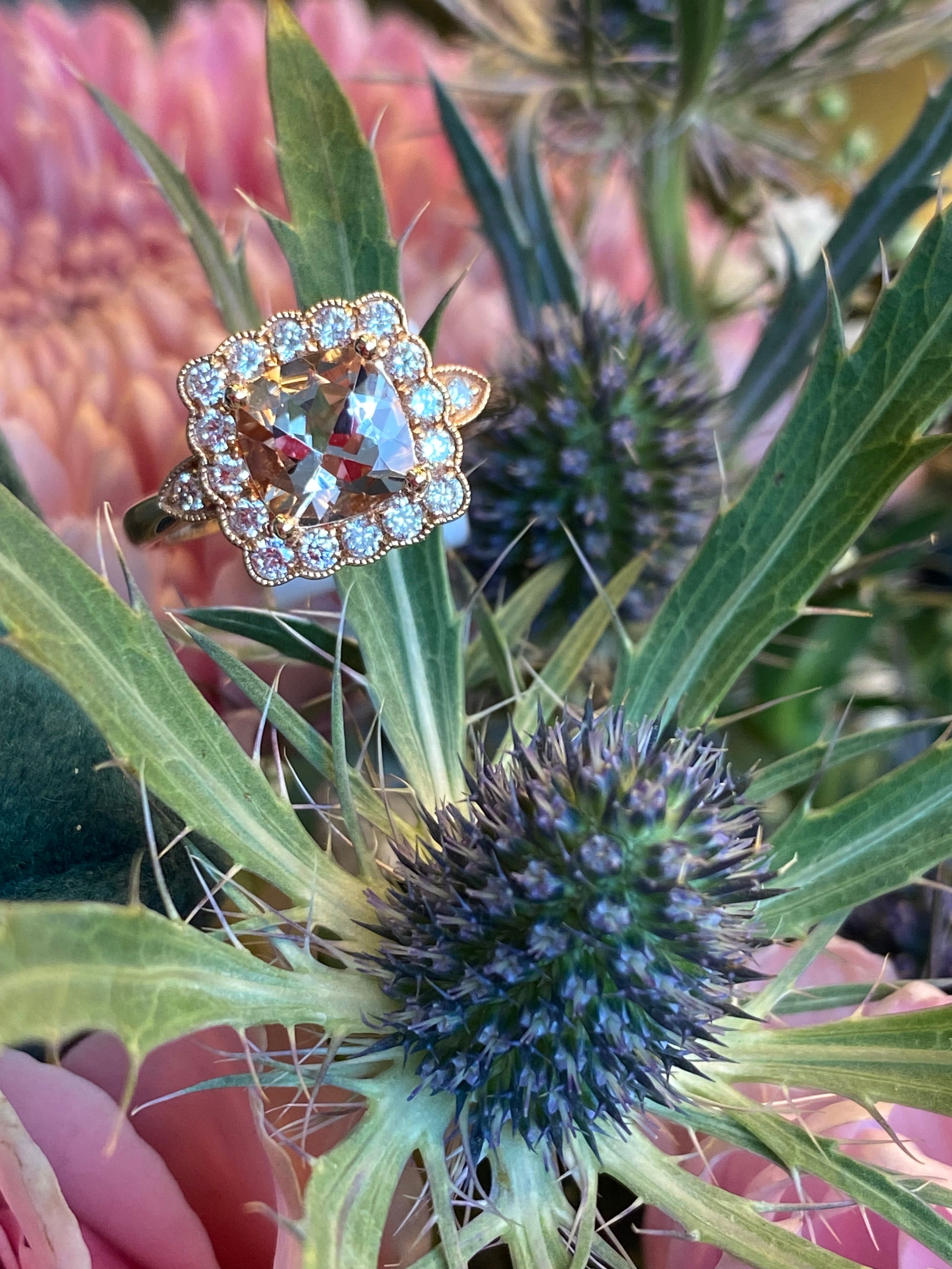 1.58 CTW Morganite and Natural Diamond Ring in 18ct Rose Gold