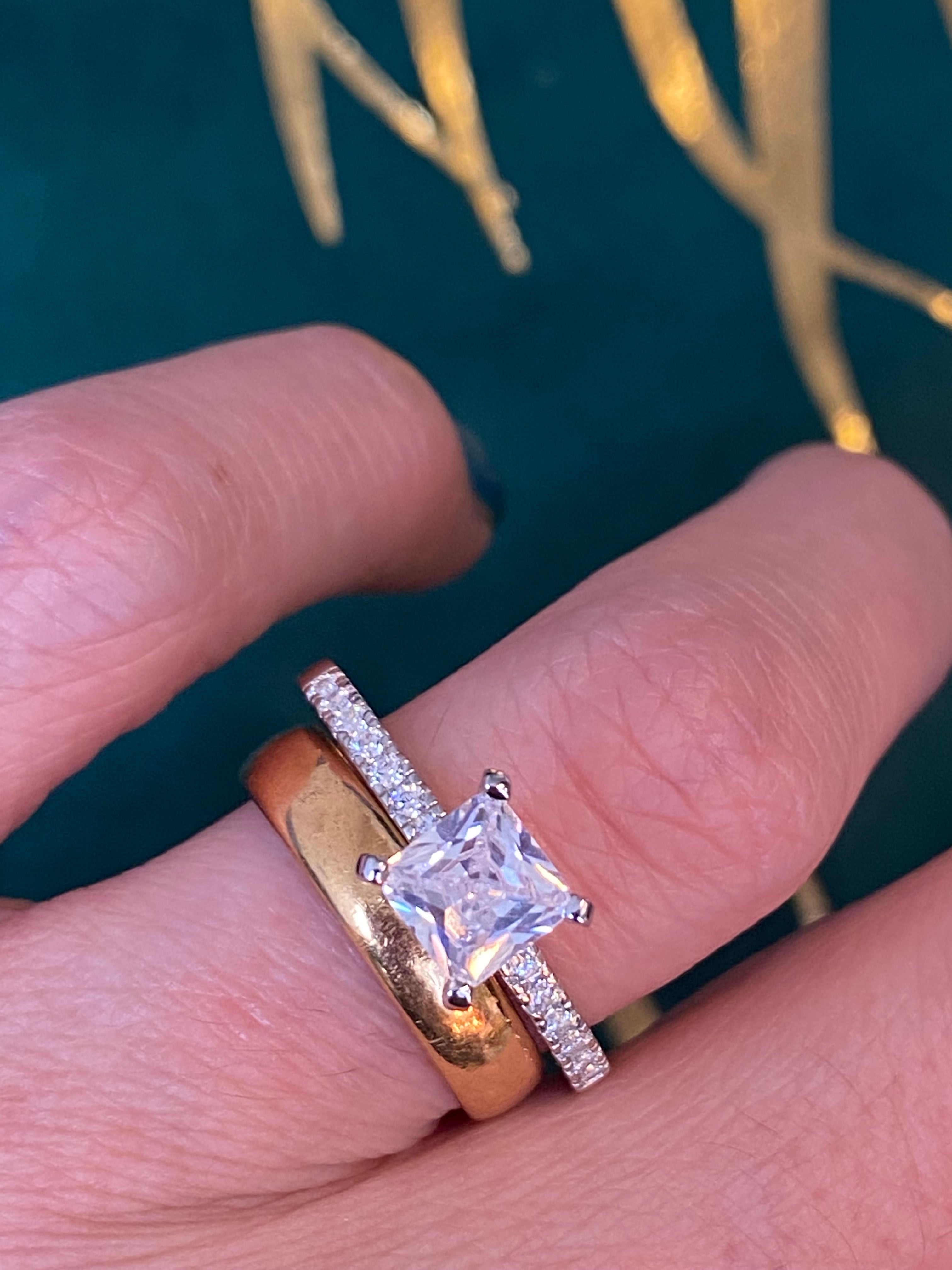 Asscher Cut Solitaire Moissanite Engagement Ring in Sterling Silver
