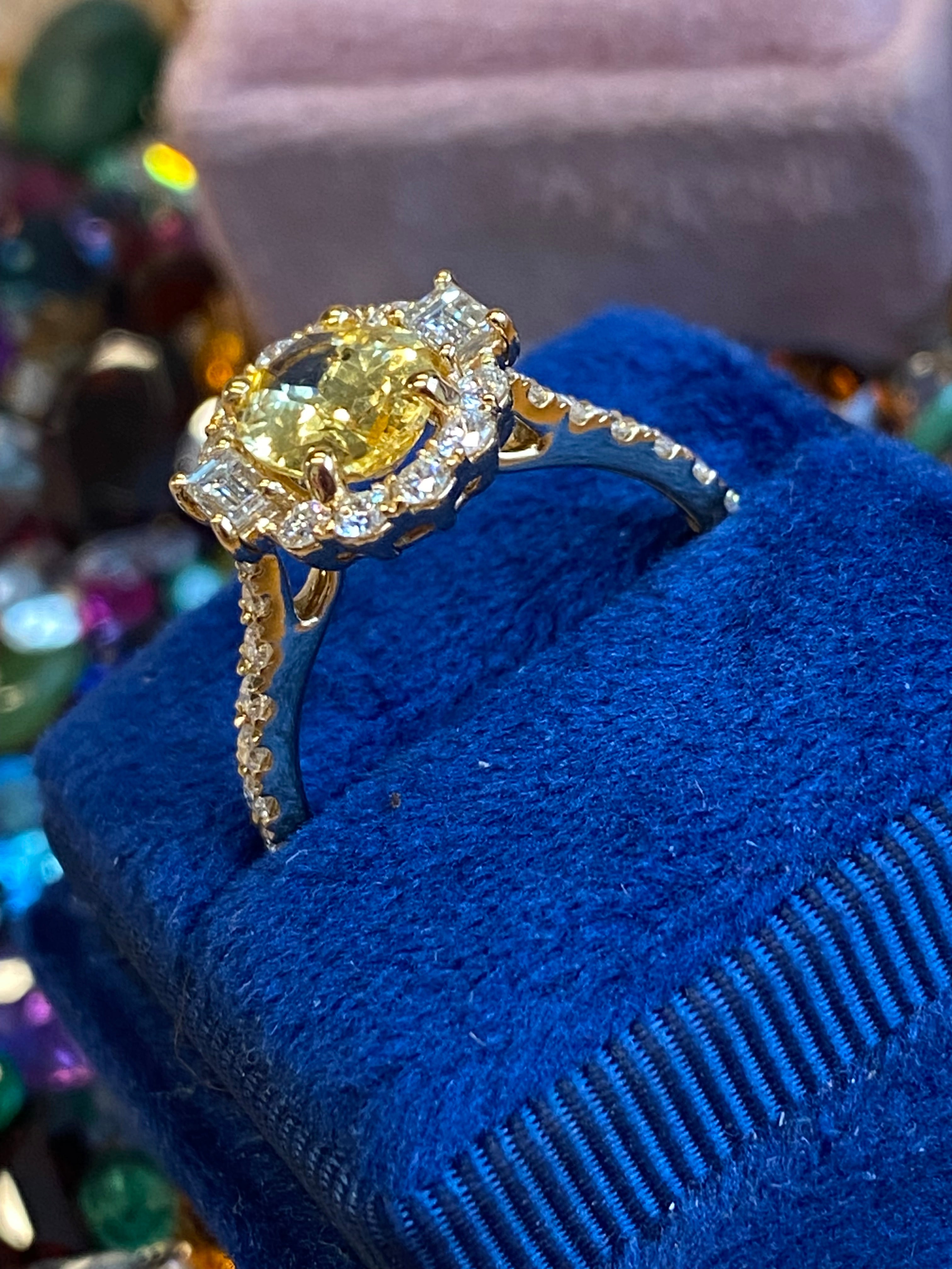 2.44 CTW Yellow Sapphire and Natural Diamond Halo Ring in 18ct Yellow Gold