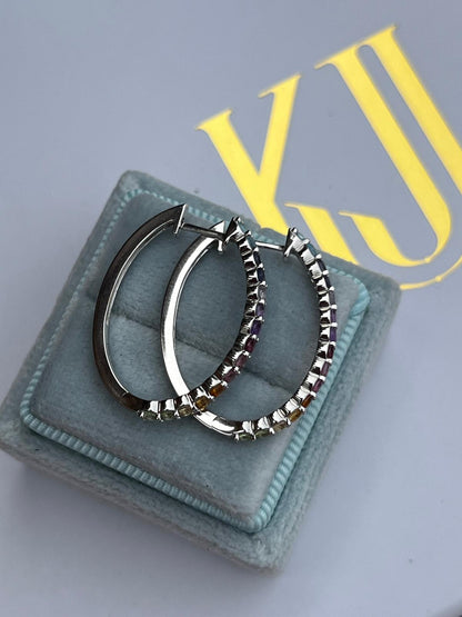 1.10 CTW Colourful Natural Gemstone Hoop Earrings in 18ct White Gold