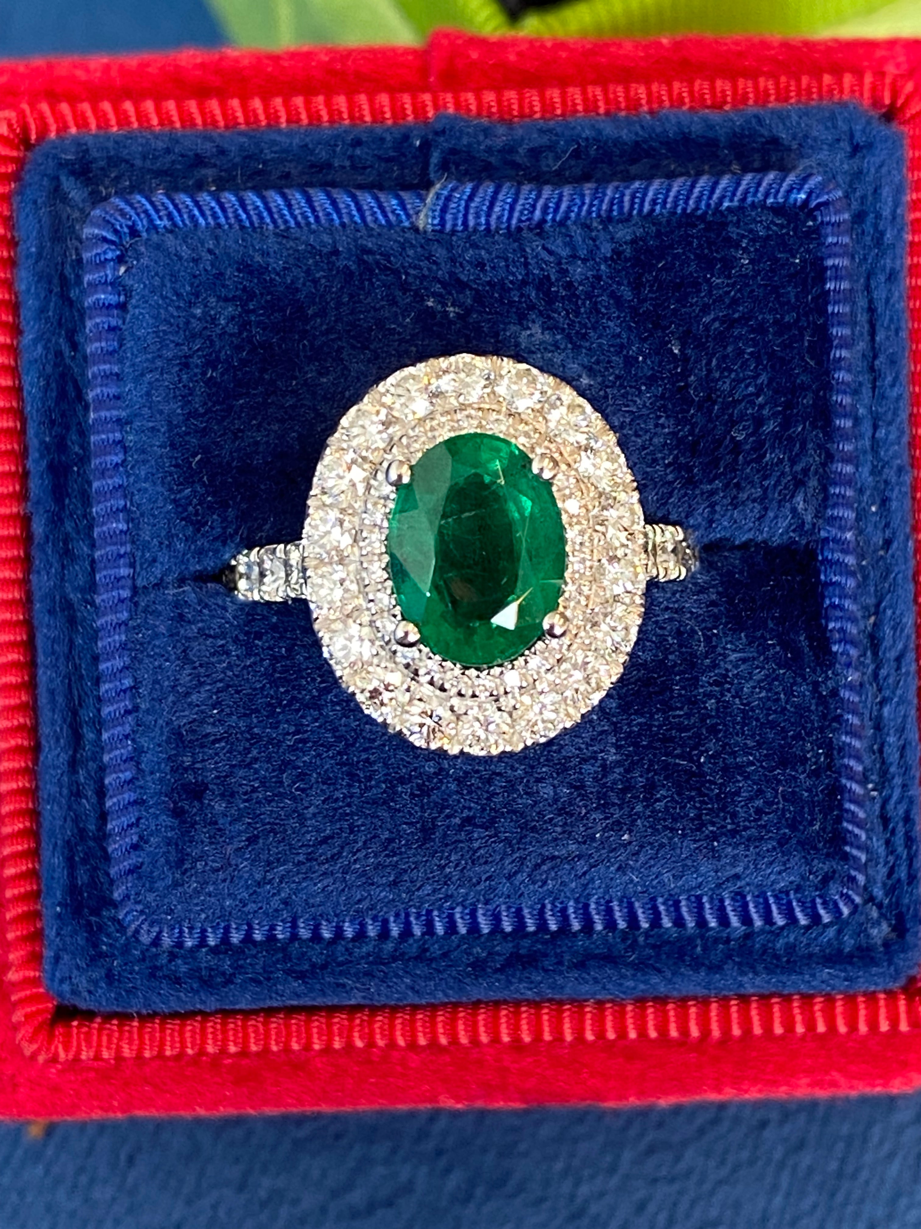 3.11 CTW Emerald and Natural Diamond Double Halo Ring in Platinum