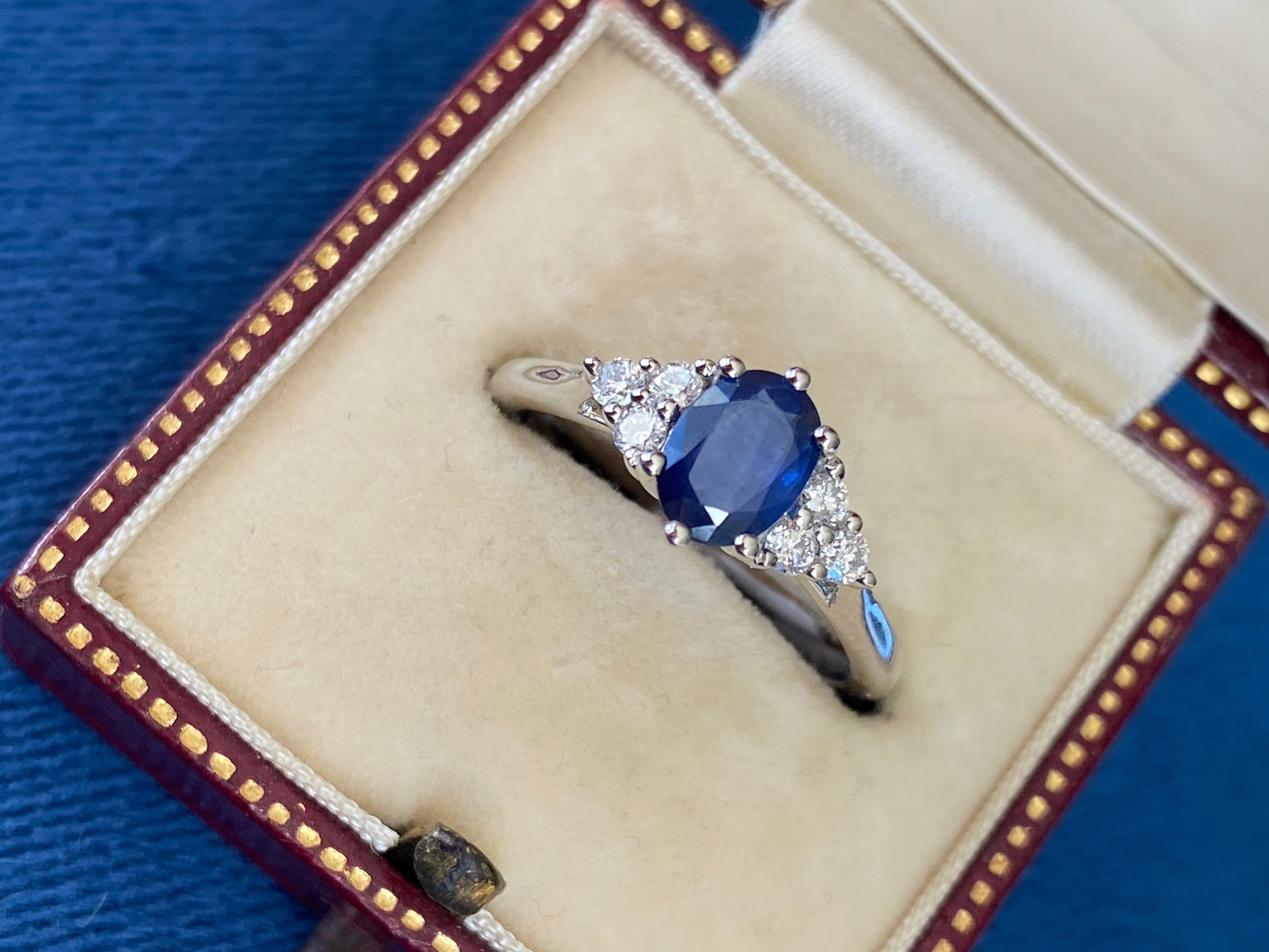 0.95 CTW Sapphire and Natural Diamond Trefoil Three Stone Style Ring in Platinum