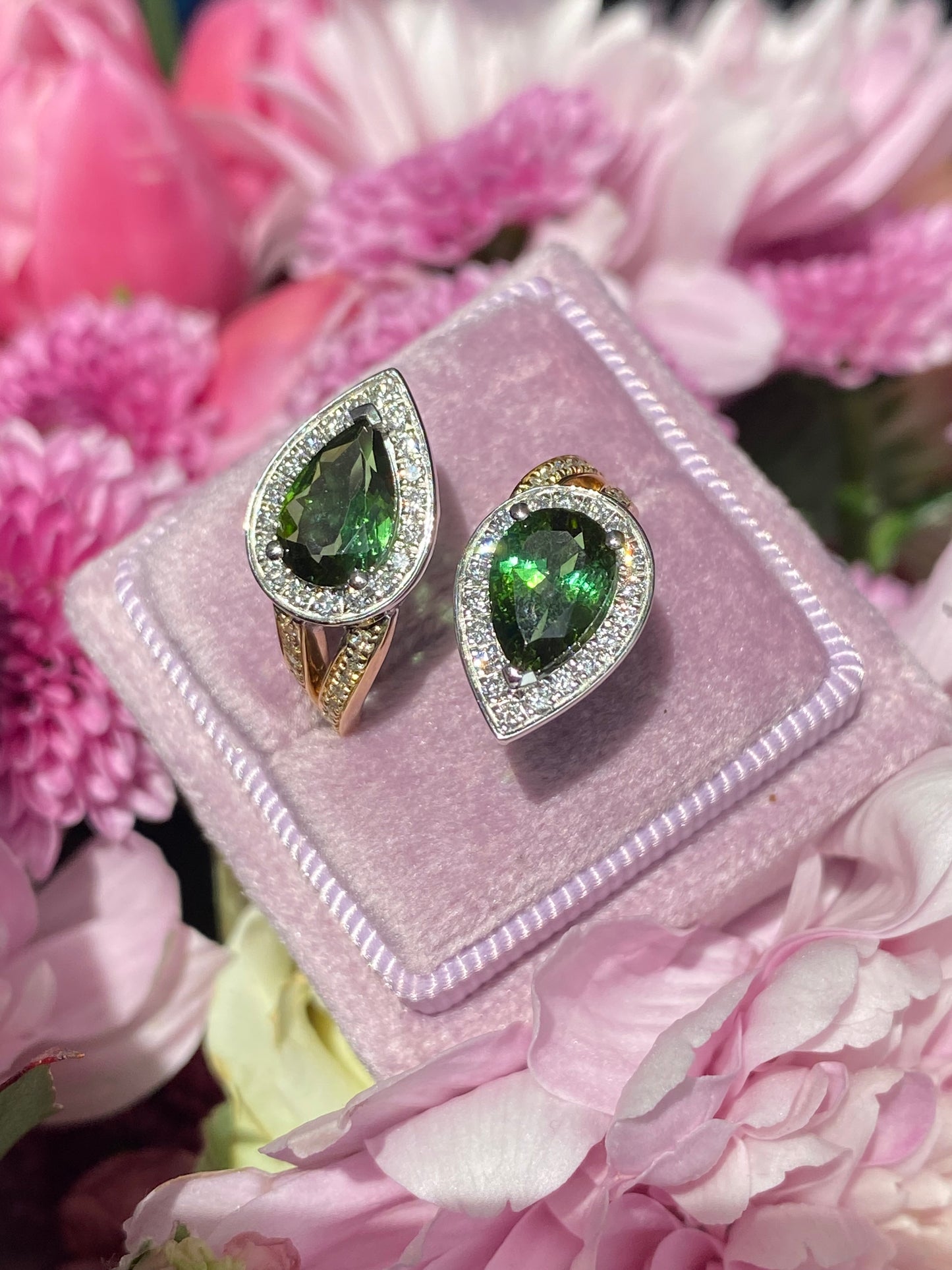 2.60 Carat Green Tourmaline and Diamond Bypass Ring in Platinum and 18ct Yellow Gold
