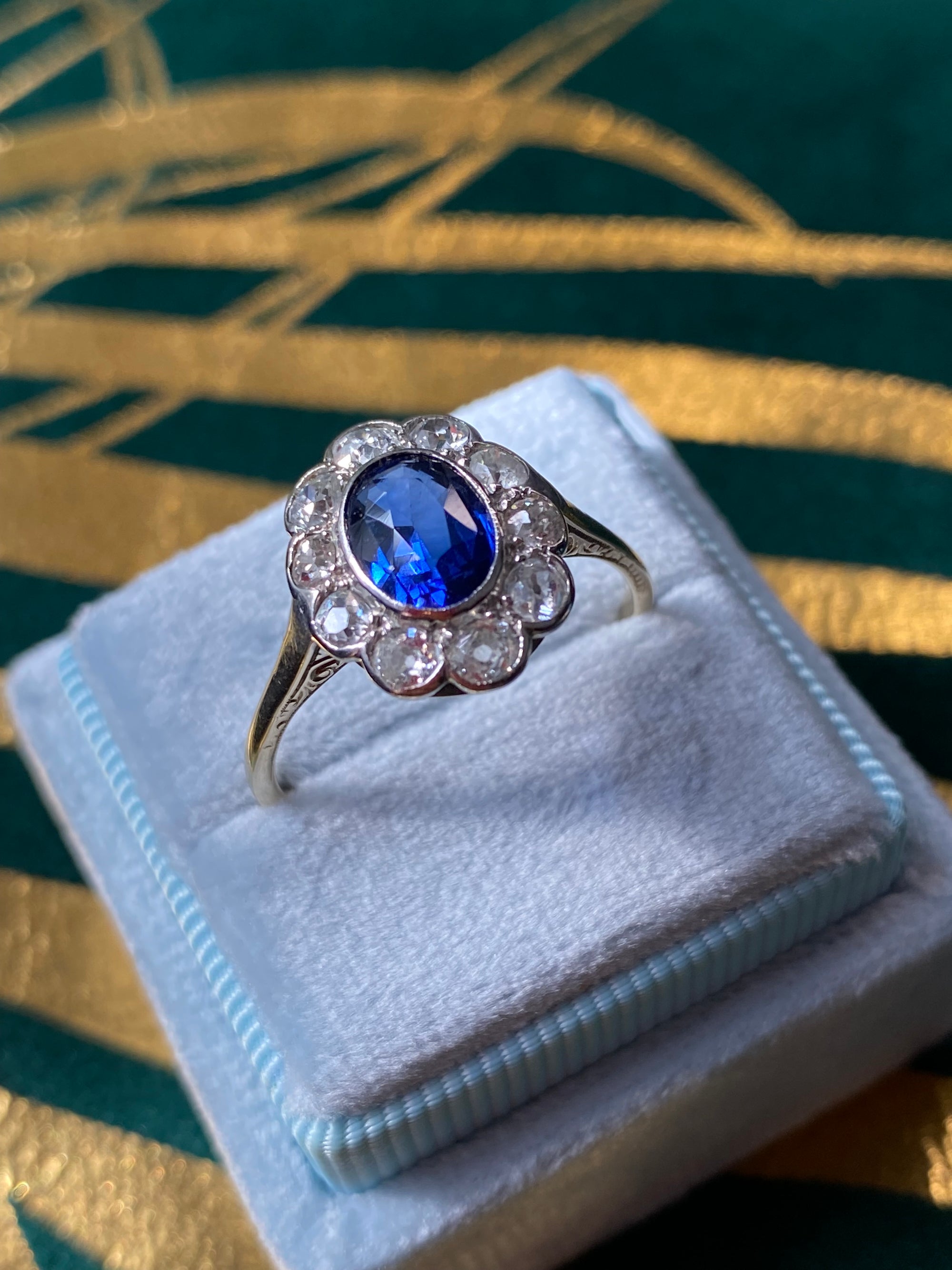 2.00 CTW Antique Edwardian Blue Sapphire and Diamond Ring in 18ct Gold