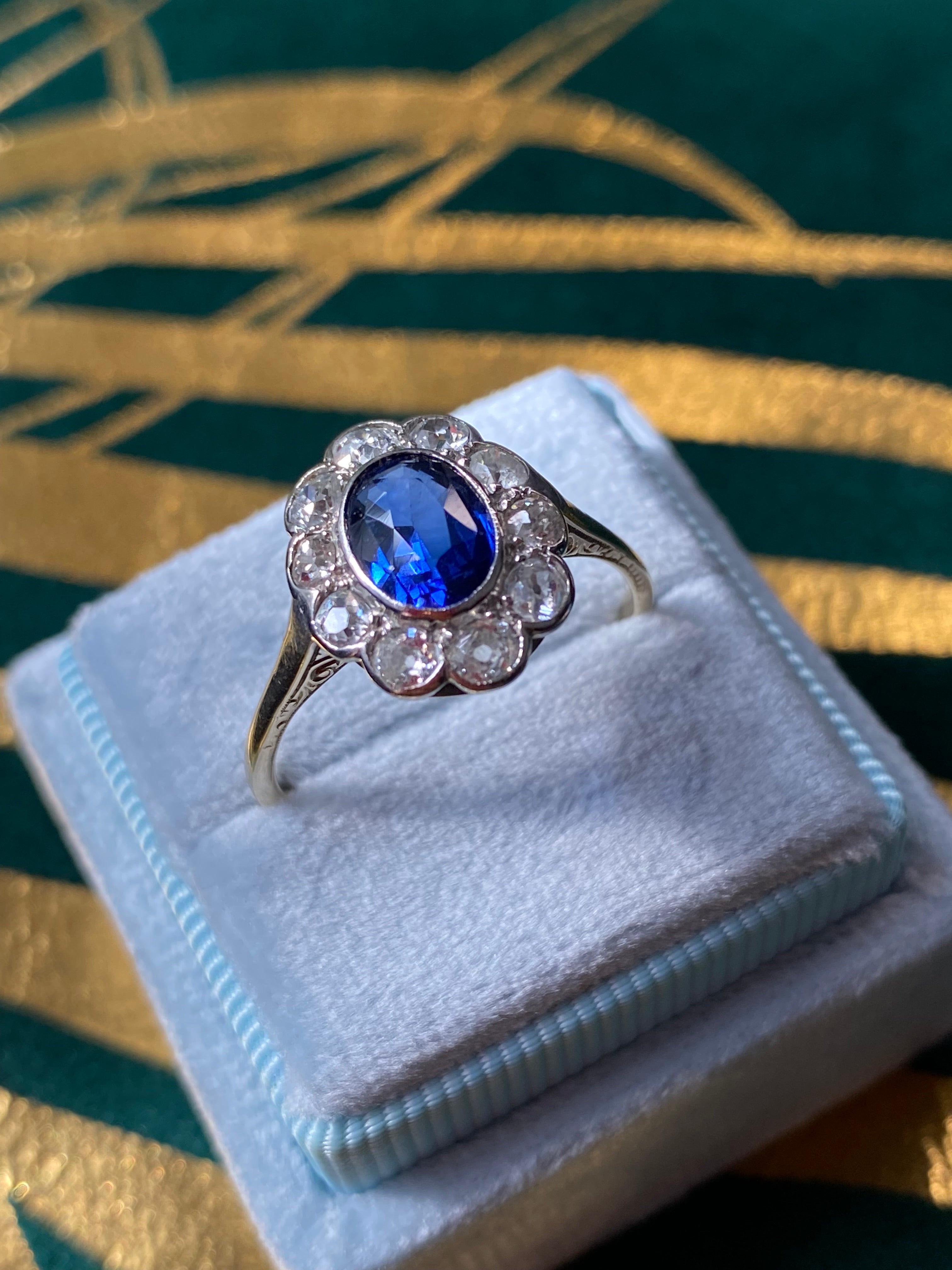 2.00 CTW Antique Edwardian Blue Sapphire and Diamond Ring in 18ct Gold