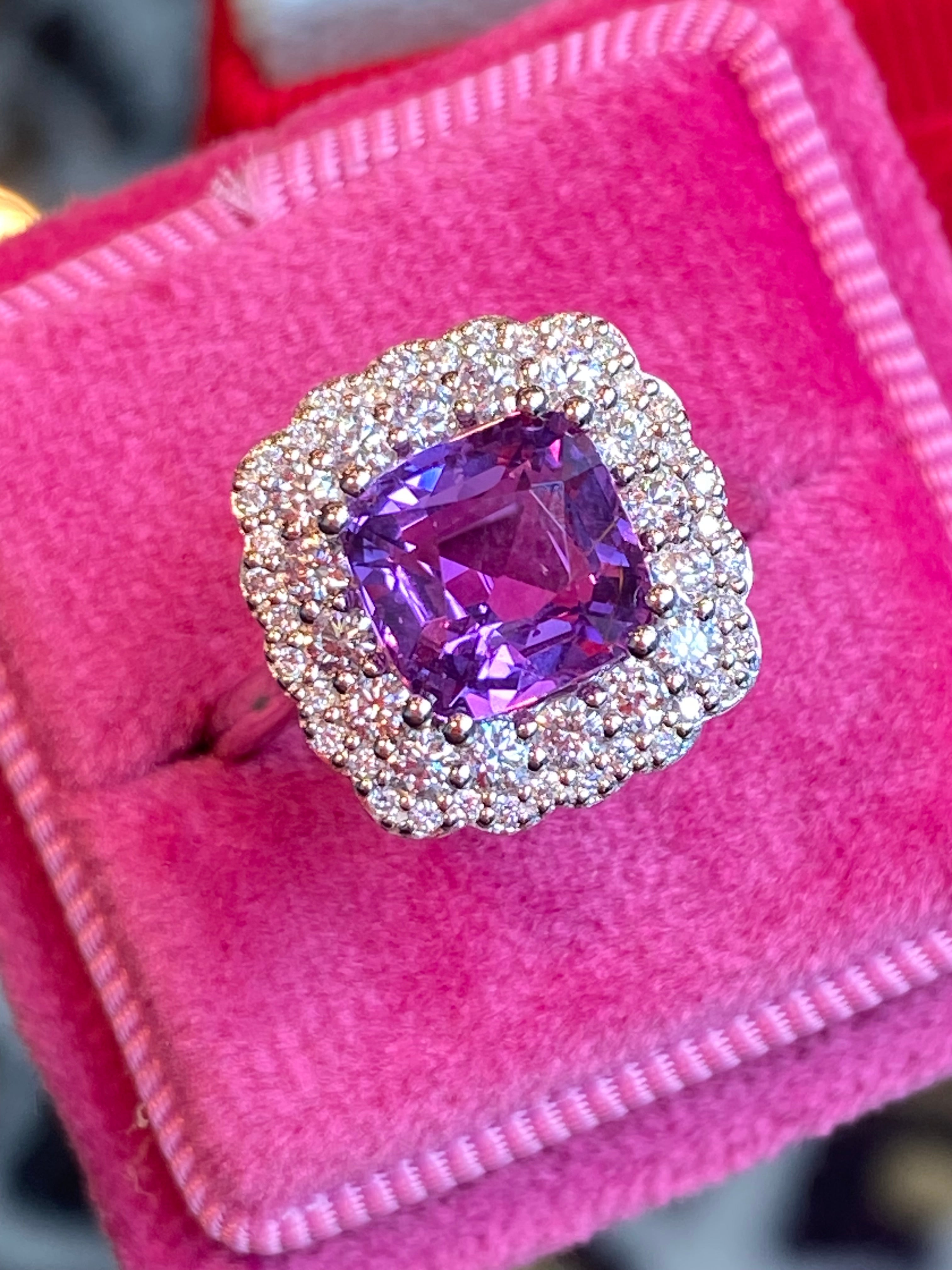 3.71 CTW No Heat Purple Sapphire and Natural Diamond Halo Ring in Platinum