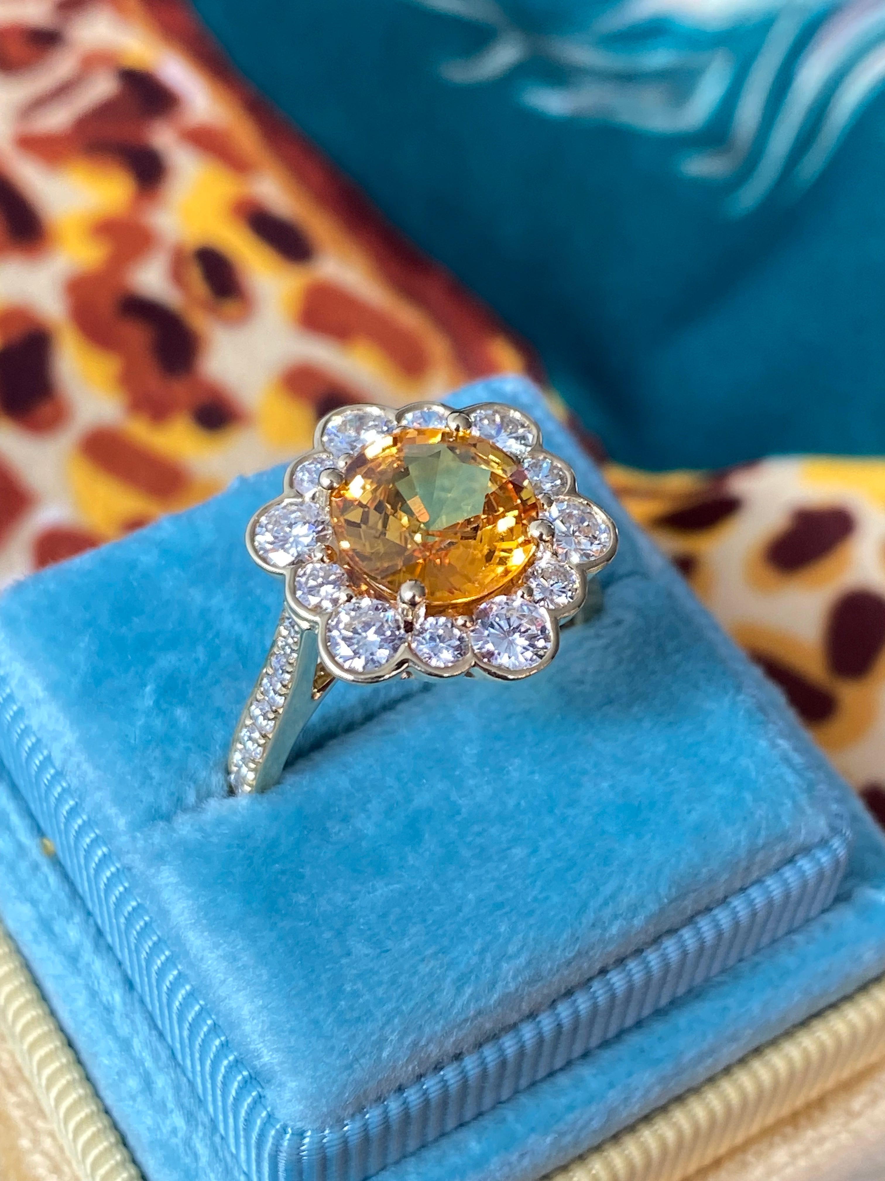 4.50 CTW Orange Sapphire and Natural Diamond Ring in 18ct Yellow Gold