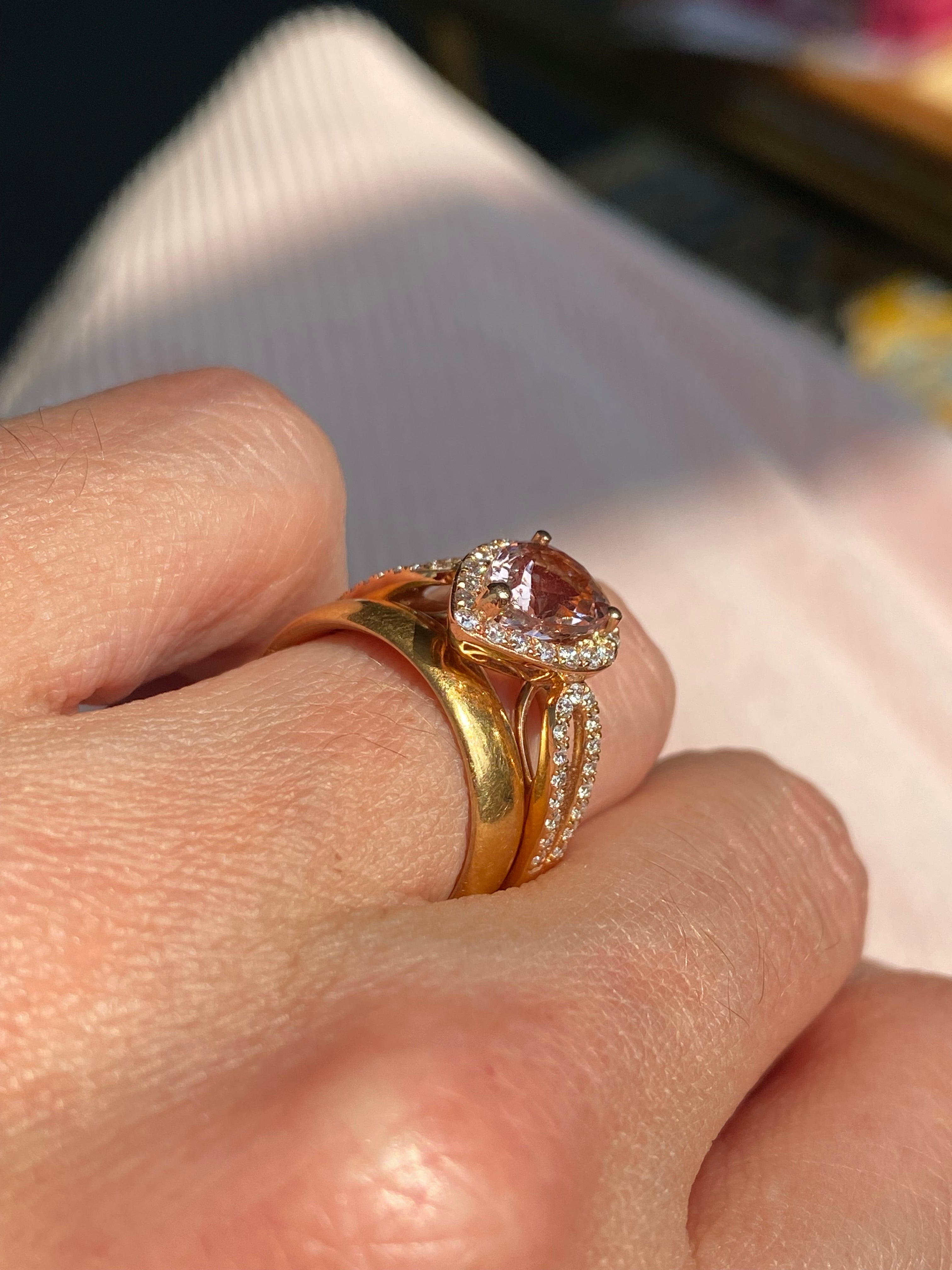 2.03 CTW Pear Cut Morganite and Natural Diamond Ring in 18ct Rose Gold