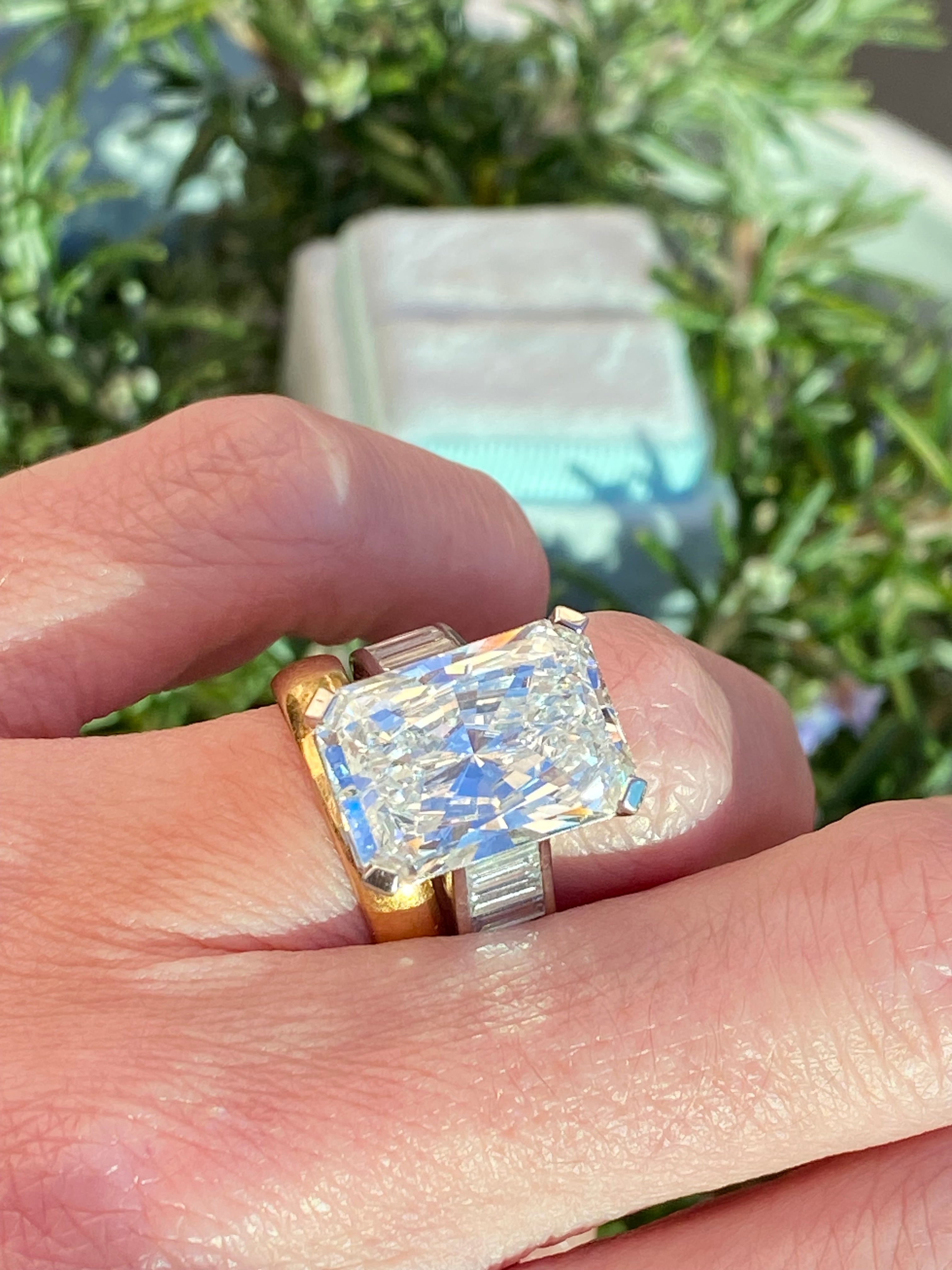 10.02 Carat Modified Brilliant Cut + 2.10 CTW Baguette Cut Lab Diamond Engagement Ring in Platinum