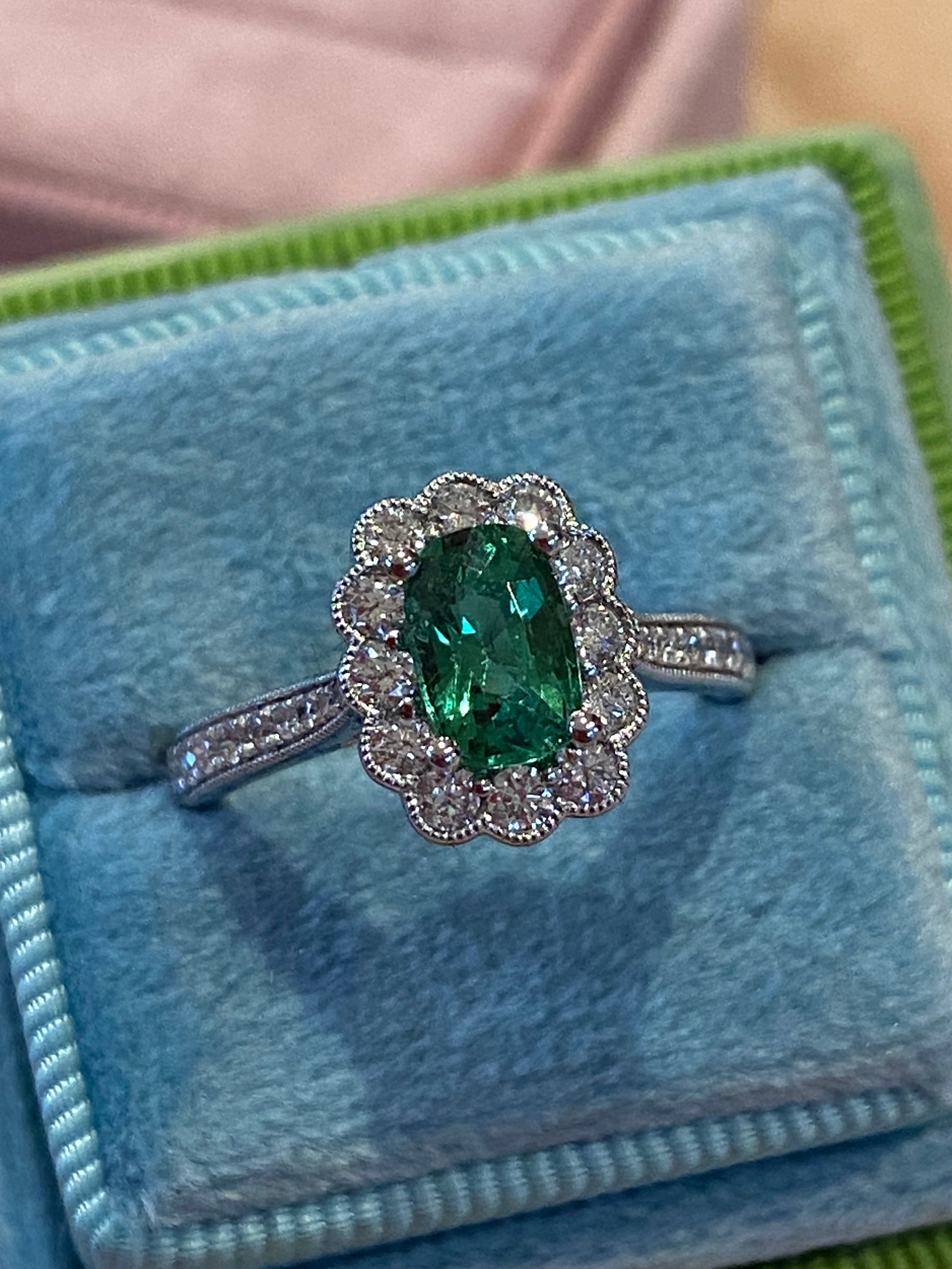 1.75 CTW Tsavorite Garnet and Natural Diamond Halo Ring in Platinum
