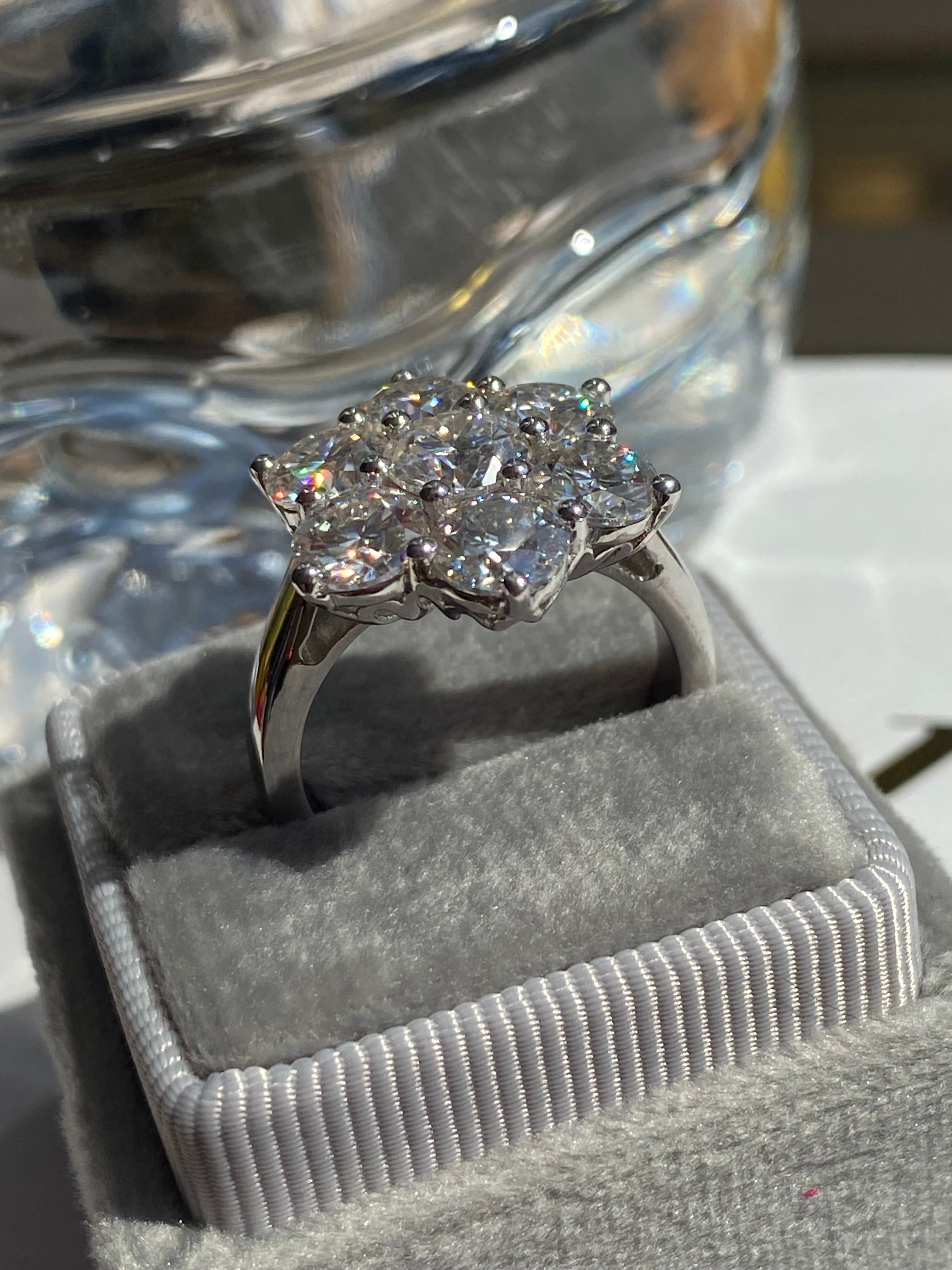4.00 CTW Moissanite Daisy Cluster Halo Engagement Ring in Sterling Silver