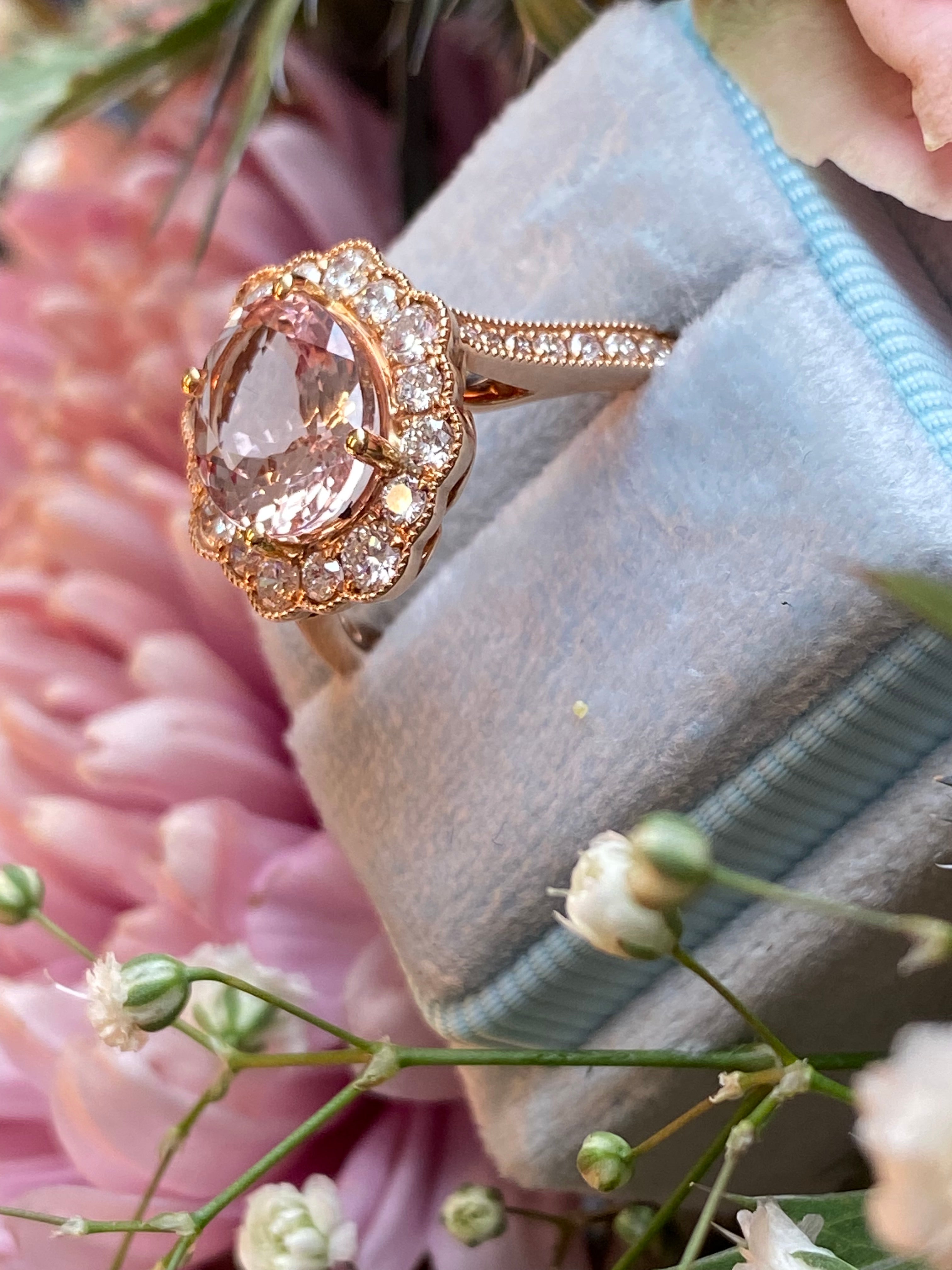 3.10 CTW Morganite and Natural Diamond Ring in 18ct Rose Gold