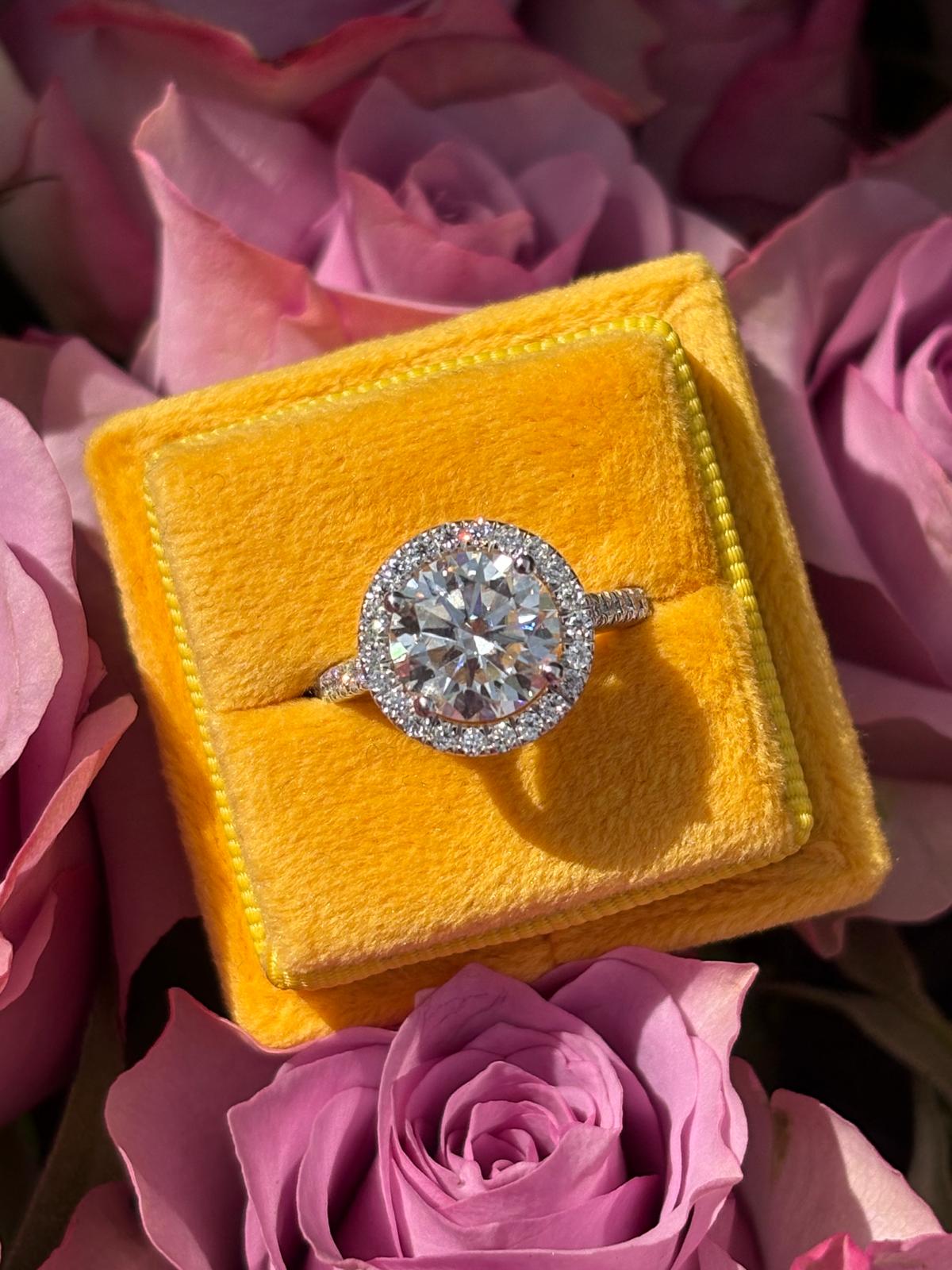 3.09 CTW Round Cut Moissanite Halo Engagement Ring in Sterling Silver
