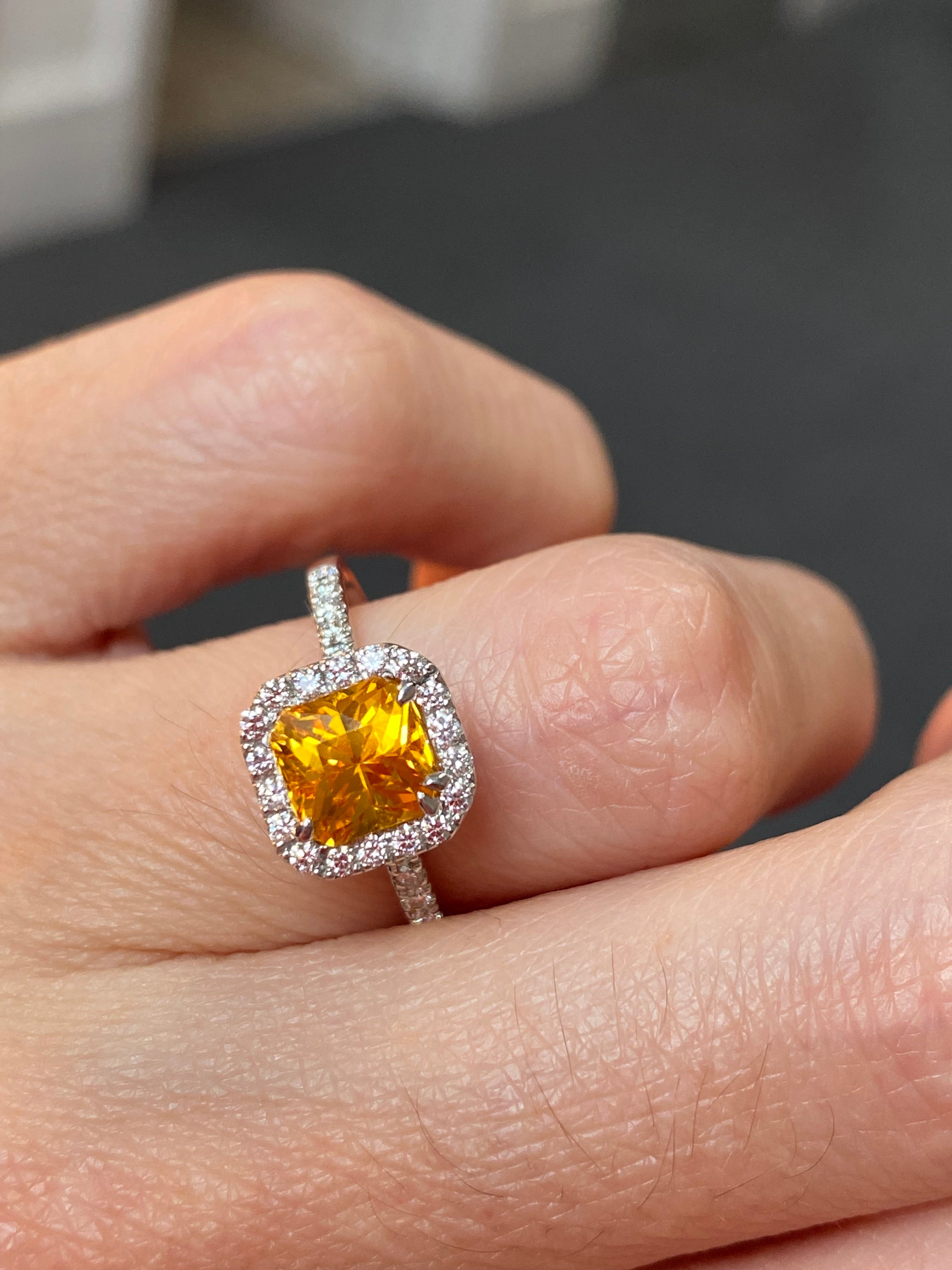 2.50 Carat Orange Sapphire and Natural Diamond Halo Engagement Ring