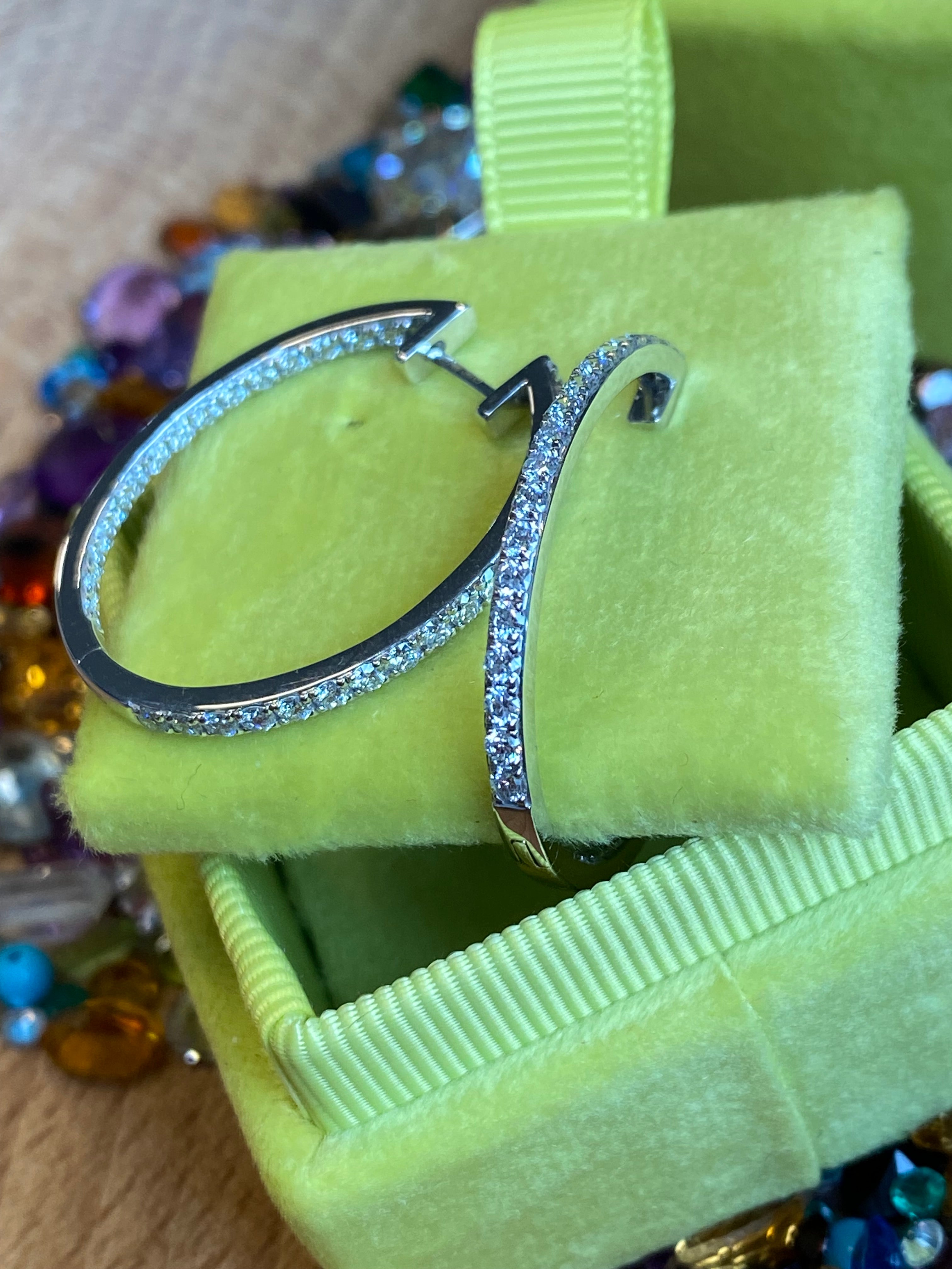 1.54 CTW Natural Diamond Hoop Earrings in 18ct White Gold