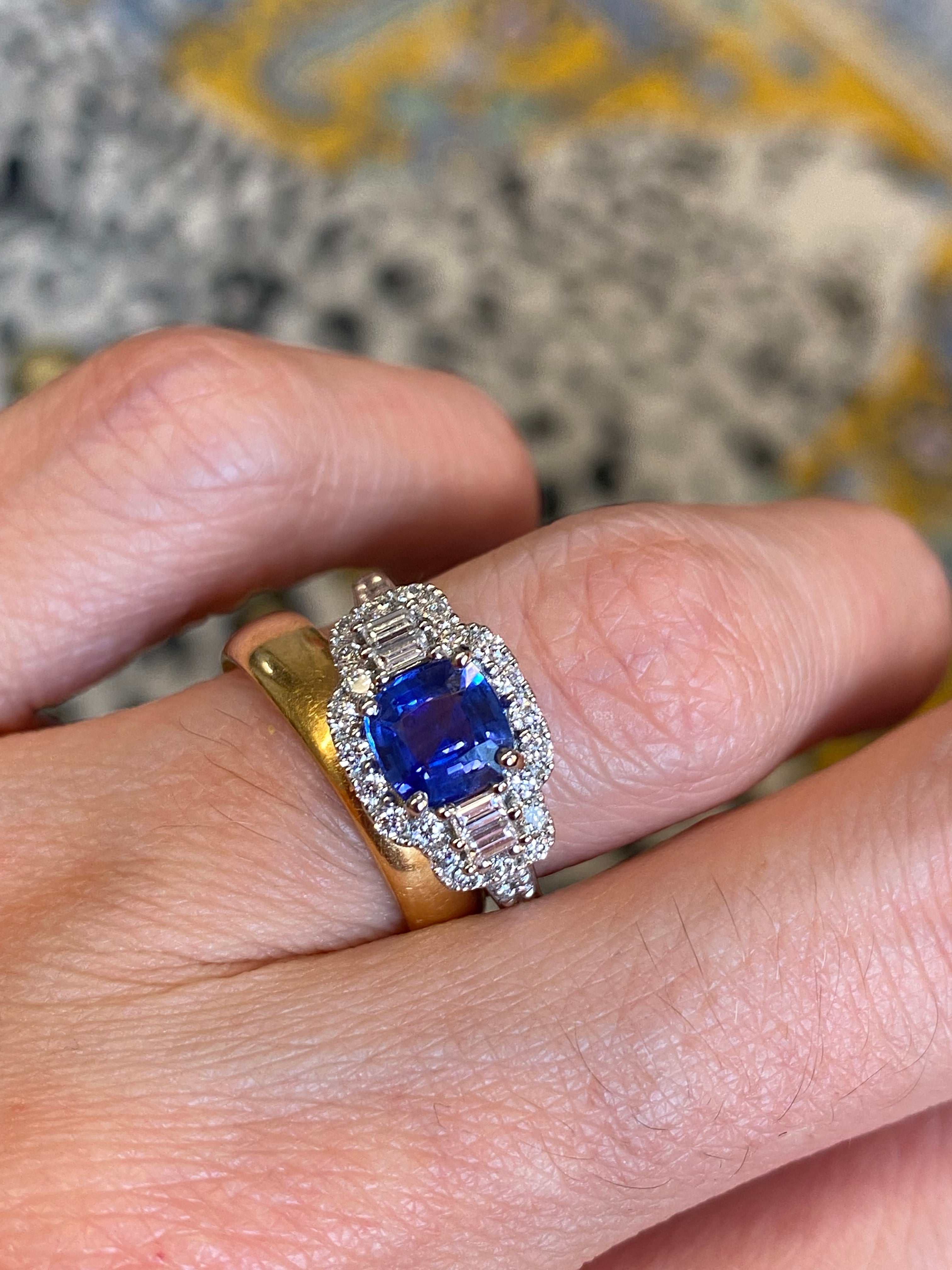 1.83 CTW Blue Ceylon Sapphire and Natural Diamond Three Stone Engagement Ring in Platinum
