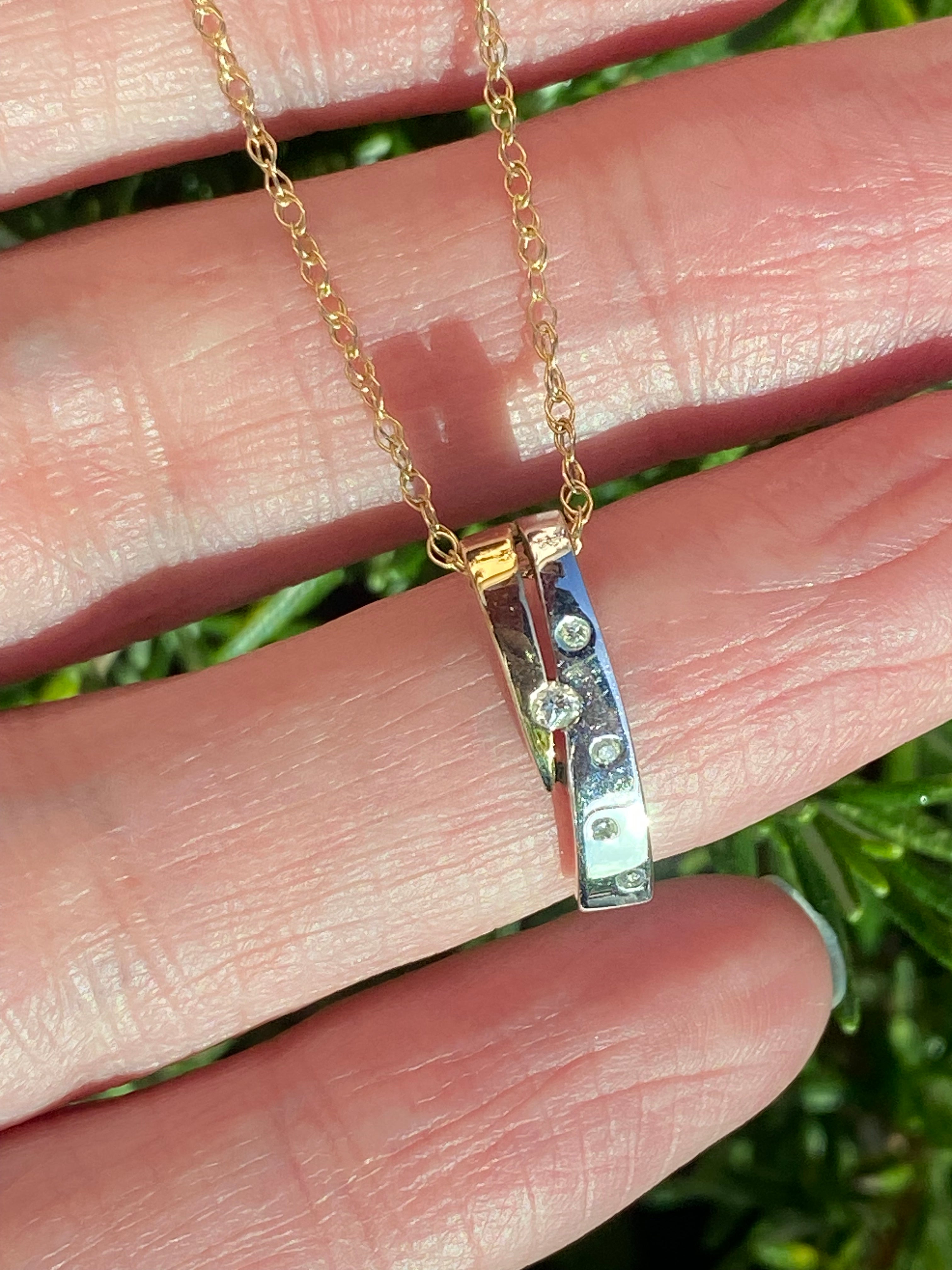 Vintage Diamond Pendant Necklace in 9ct Yellow and White  Gold