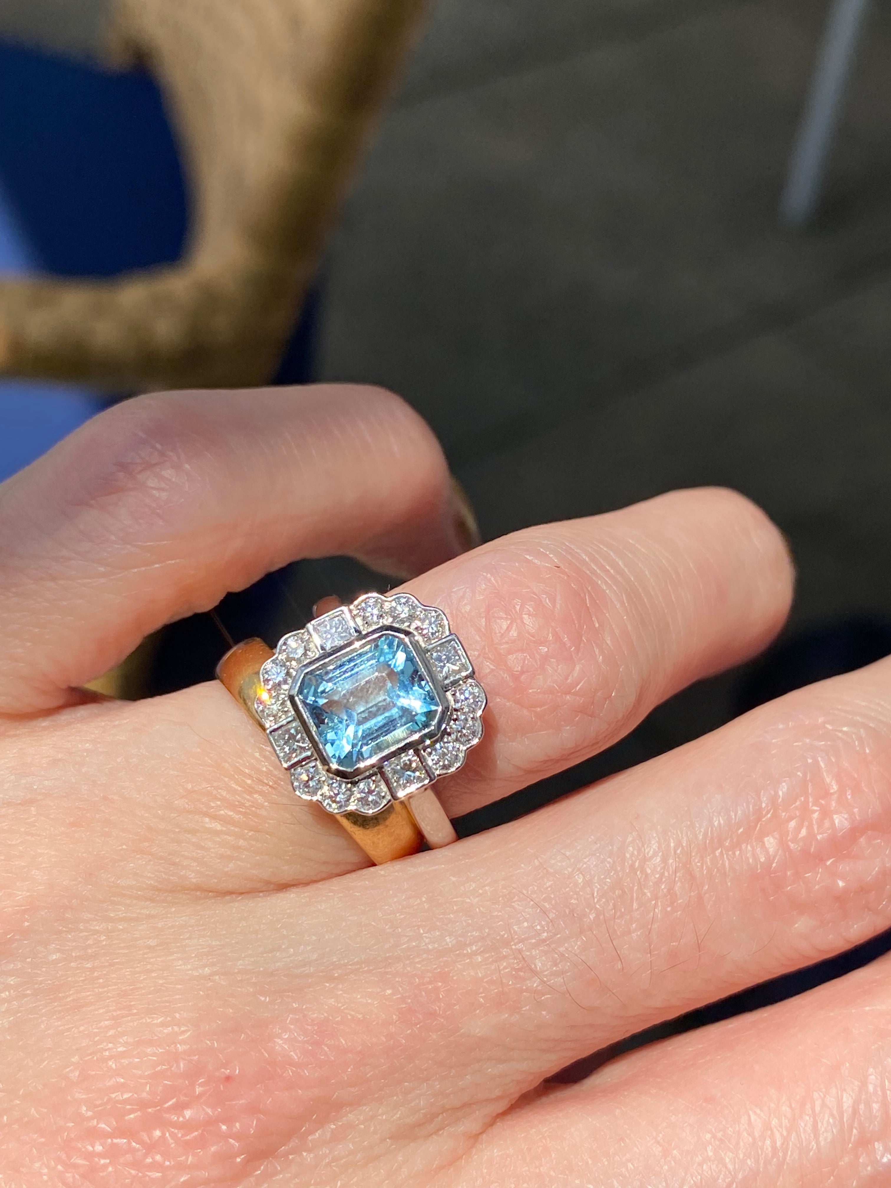 2.23 CTW Emerald Cut Aquamarine and Natural Diamond Engagement Ring in Platinum