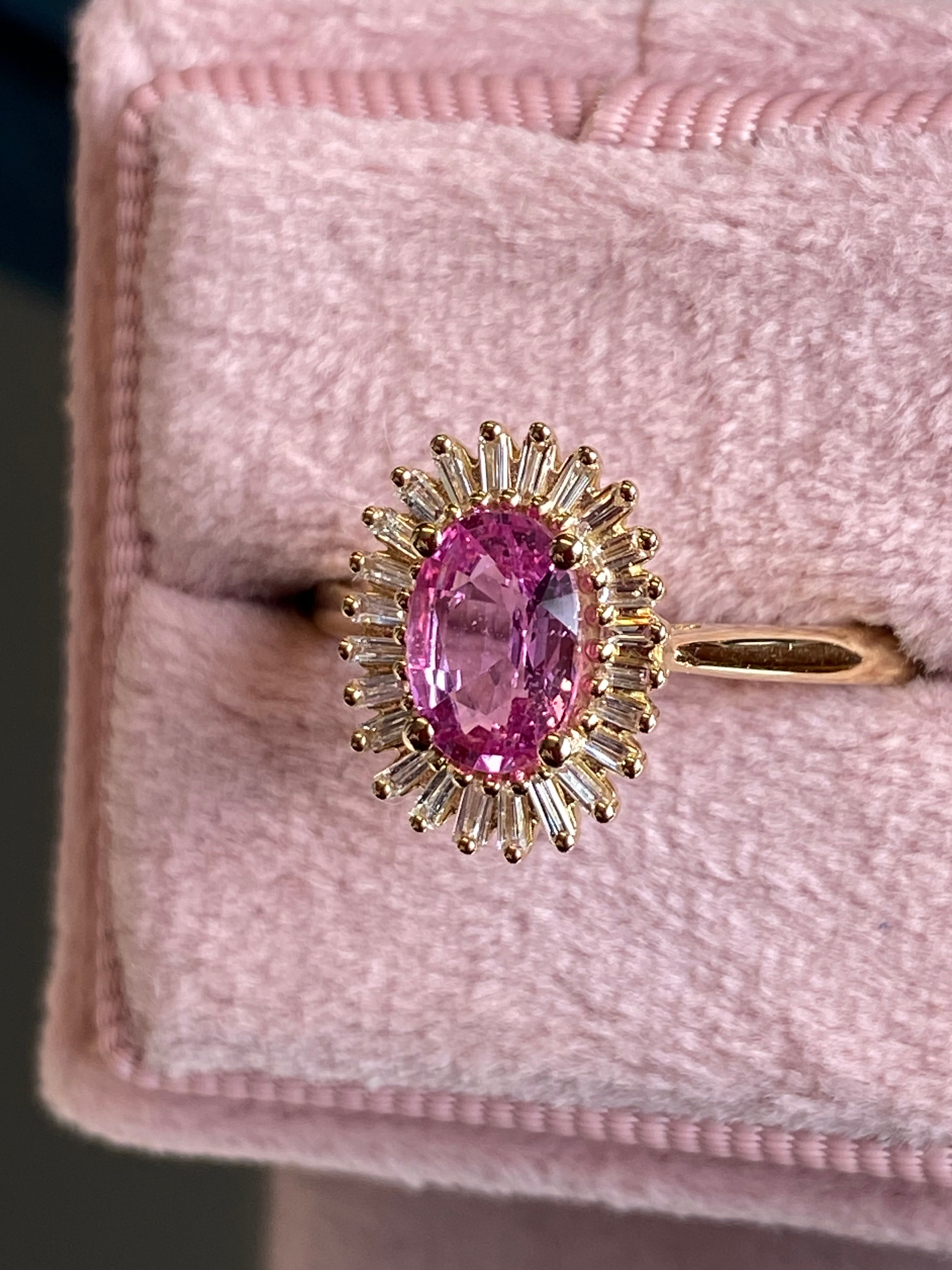 Starburst Pink Sapphire and Natural Diamond Ballerina Ring in 18ct Yellow Gold