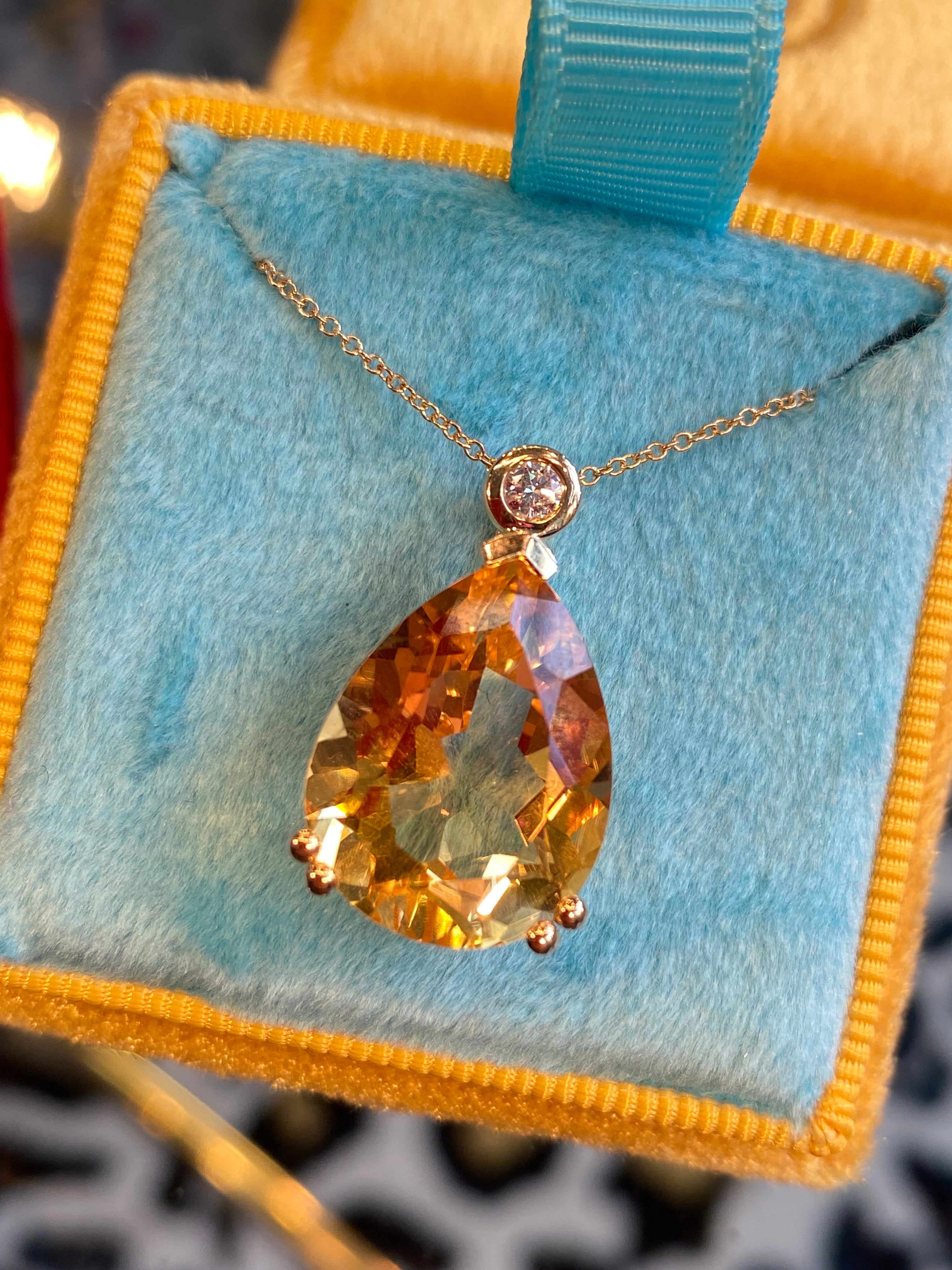 9.50 Carat Citrine and Natural Diamond Pendant Necklace in 9ct Yellow Gold