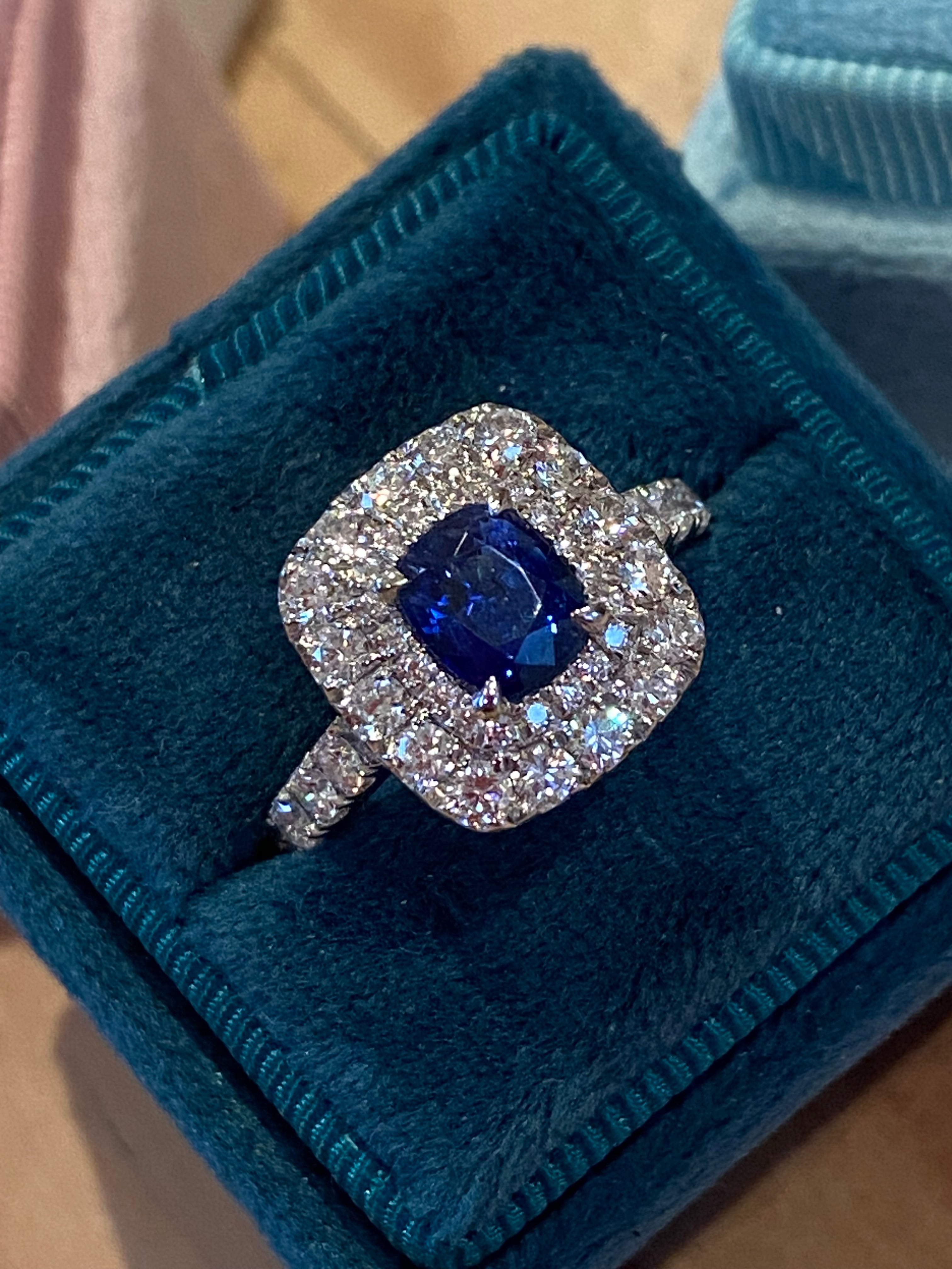 2.48 CTW Blue Ceylon Sapphire and Natural Diamond Double Halo Ring in Platinum