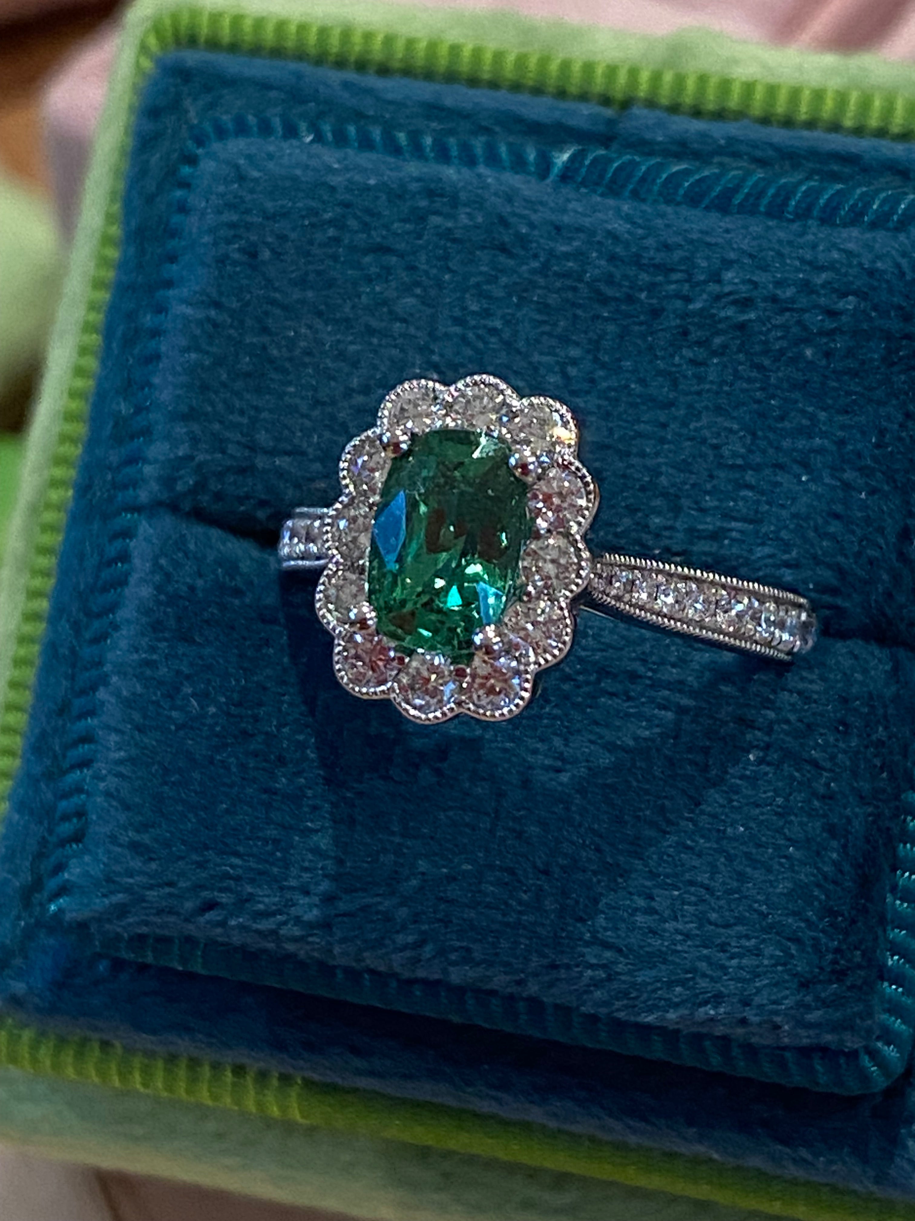 1.75 CTW Tsavorite Garnet and Natural Diamond Halo Ring in Platinum