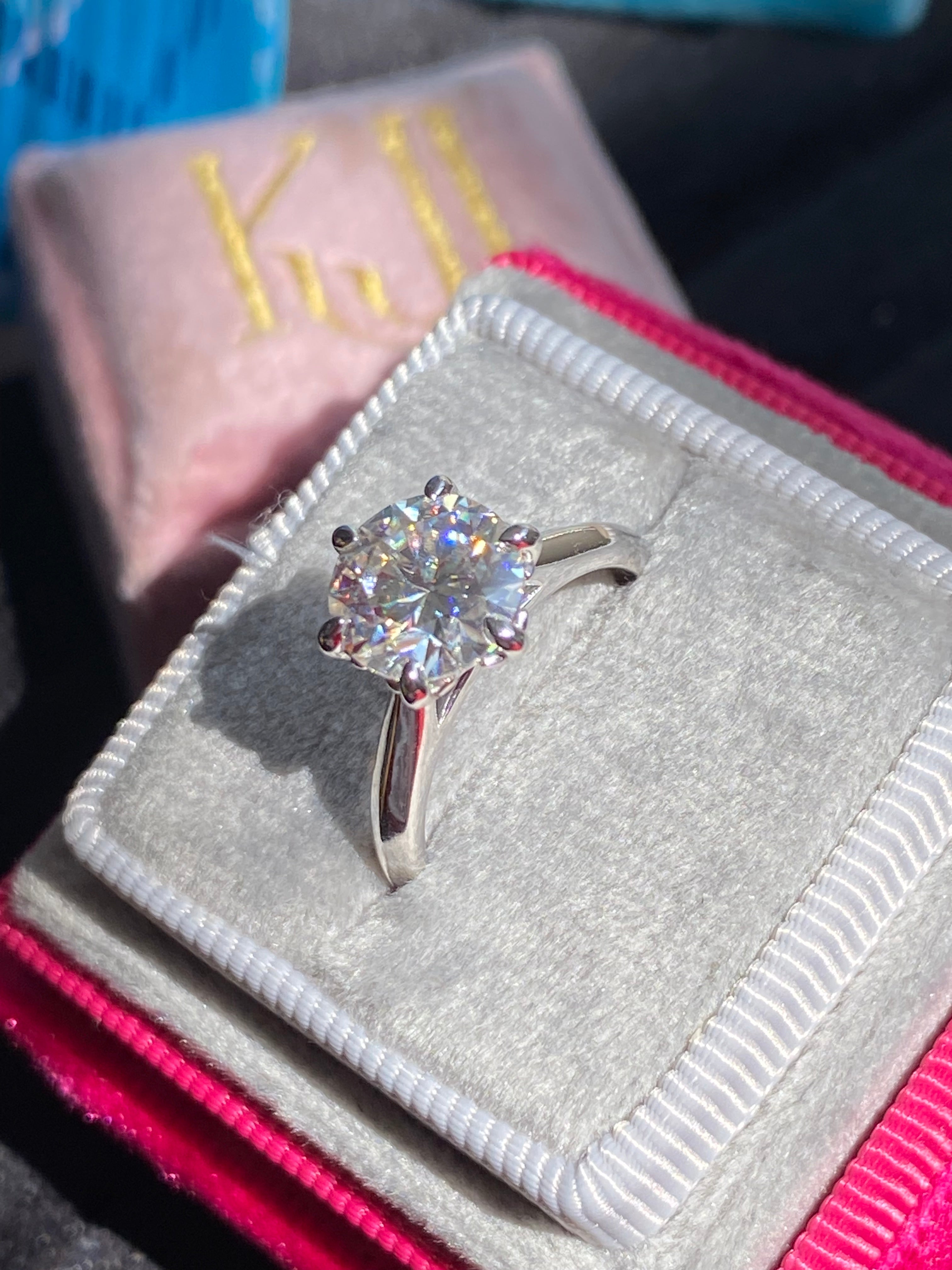 2.00 Carat Knife Edge Round Brilliant Moissanite Solitaire Ring