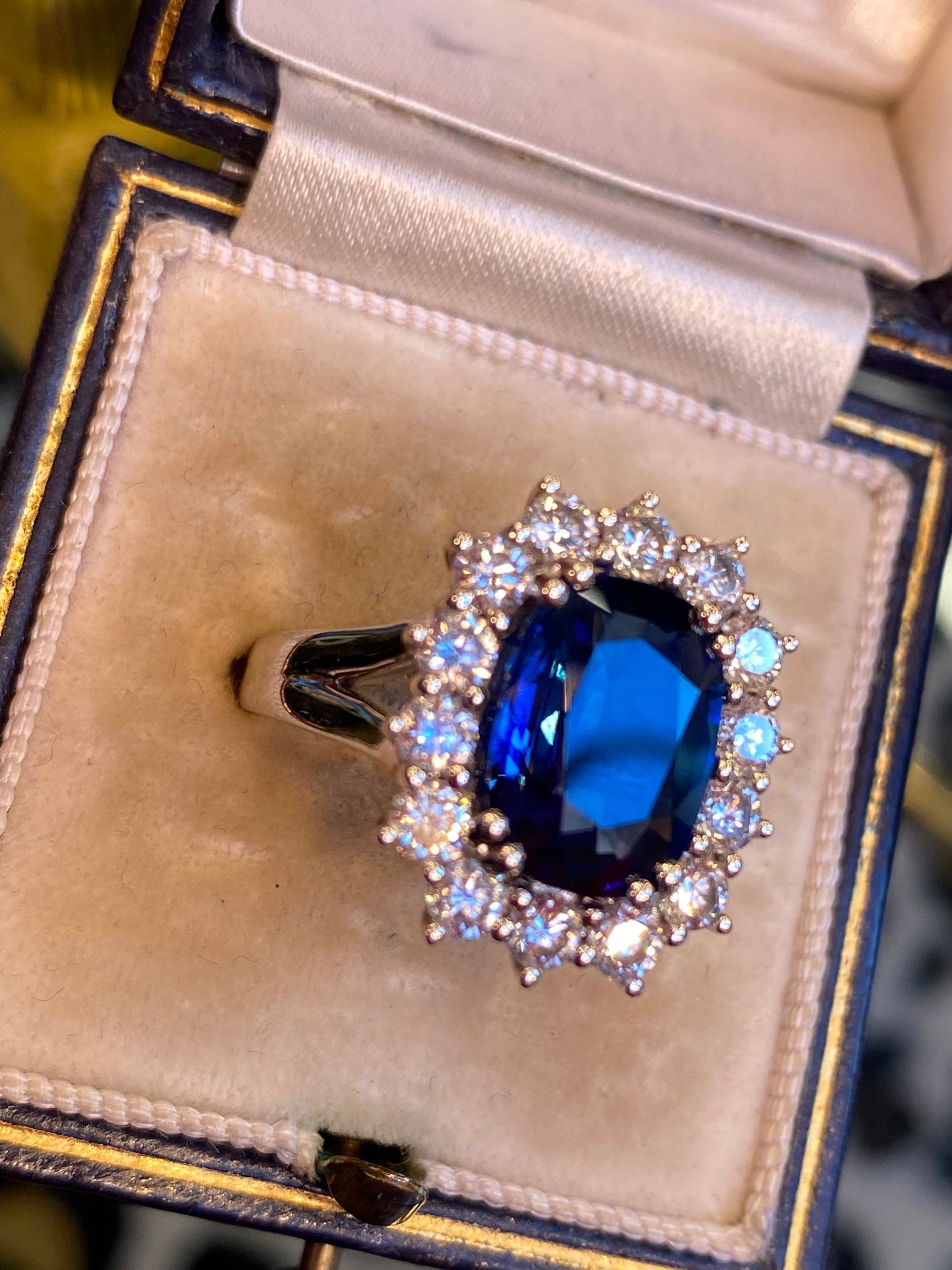 4.05 Carat Blue Ceylon Sapphire and 1.38 CTW Natural Diamond Halo Ring in Platinum