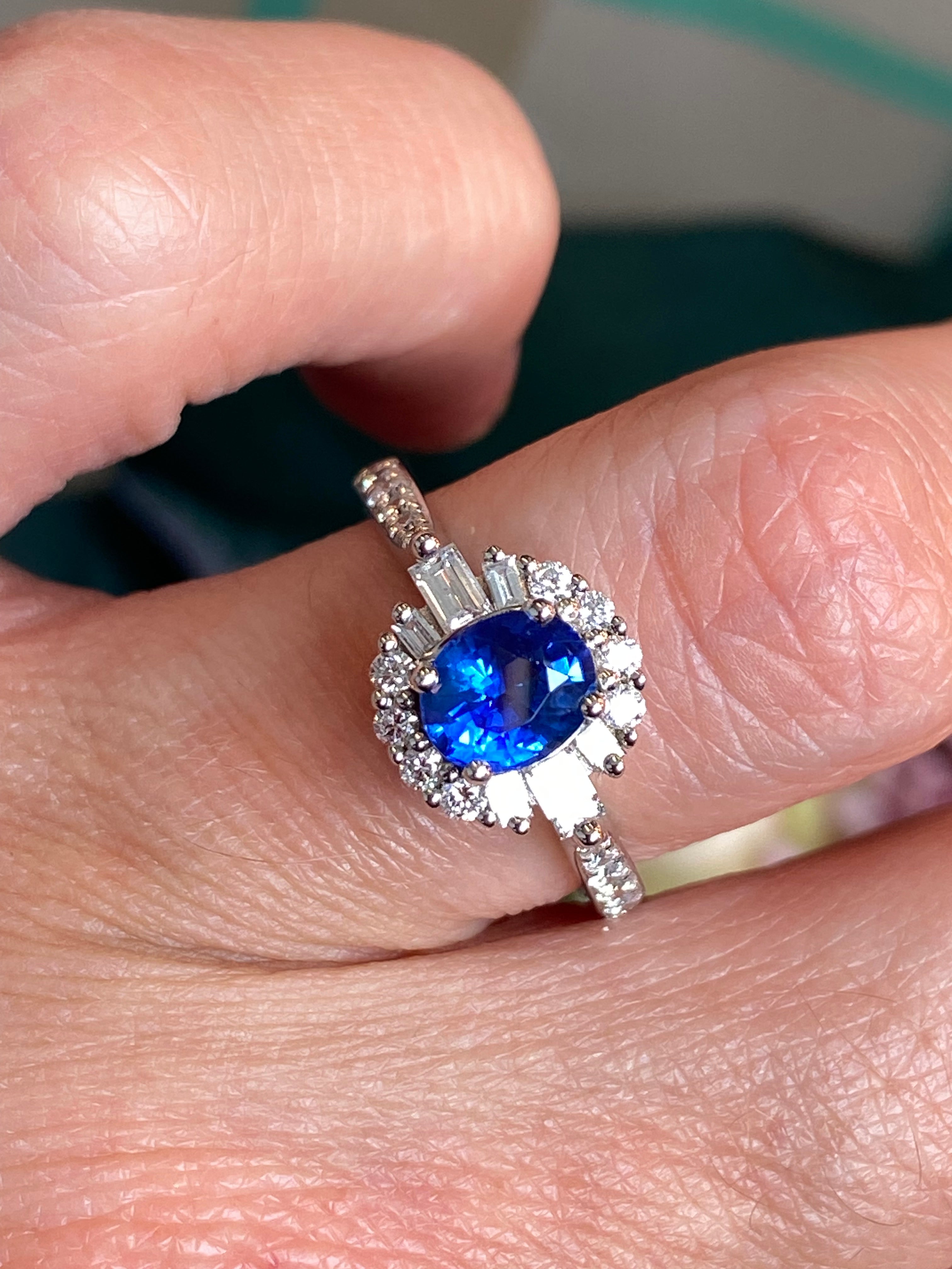 1.58 CTW Blue Ceylon Sapphire and Natural Diamond Halo Ring in Platinum