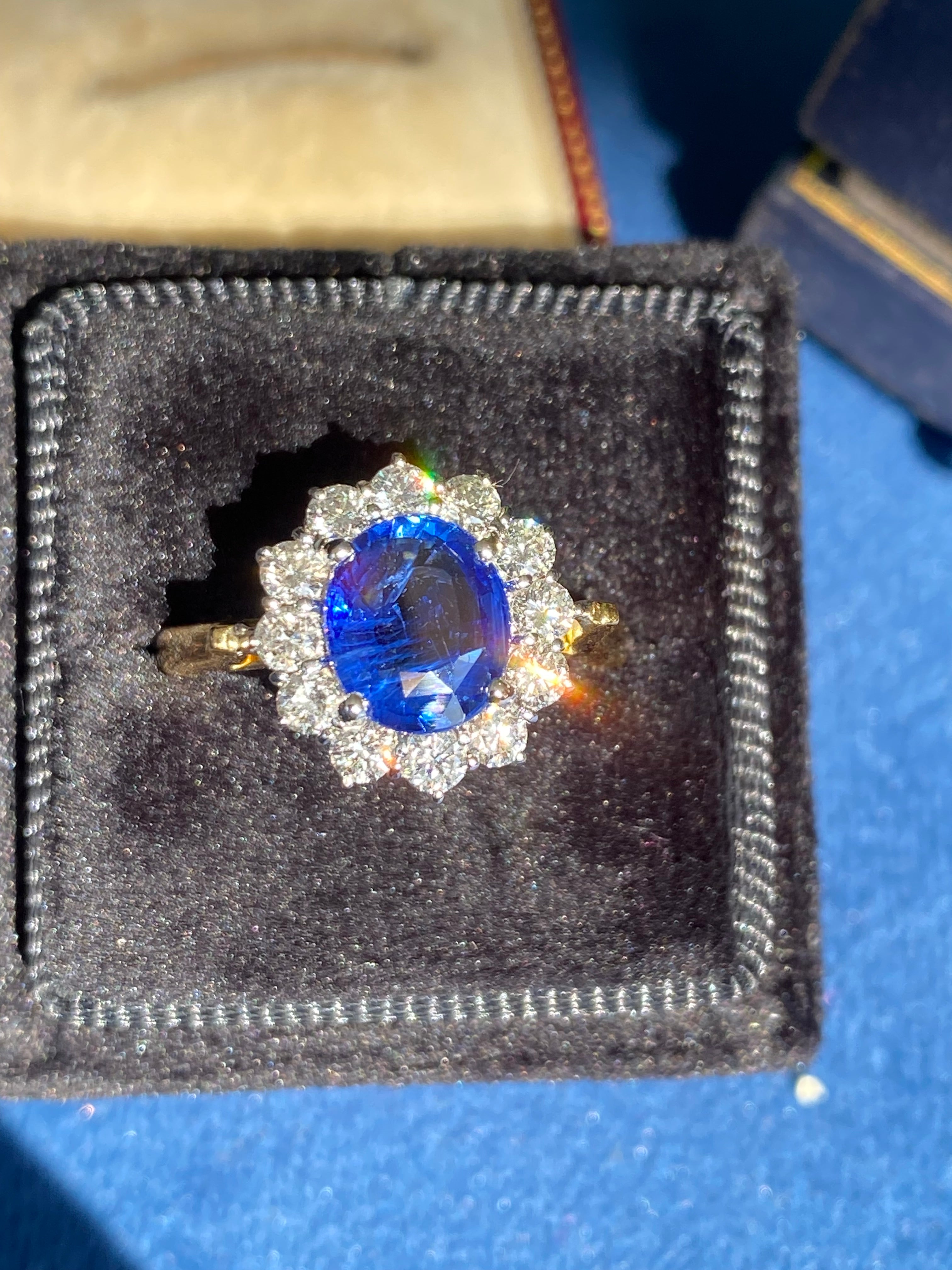 3.31 CTW Ceylon Sapphire and Natural Diamond Halo Ring in 18ct Gold