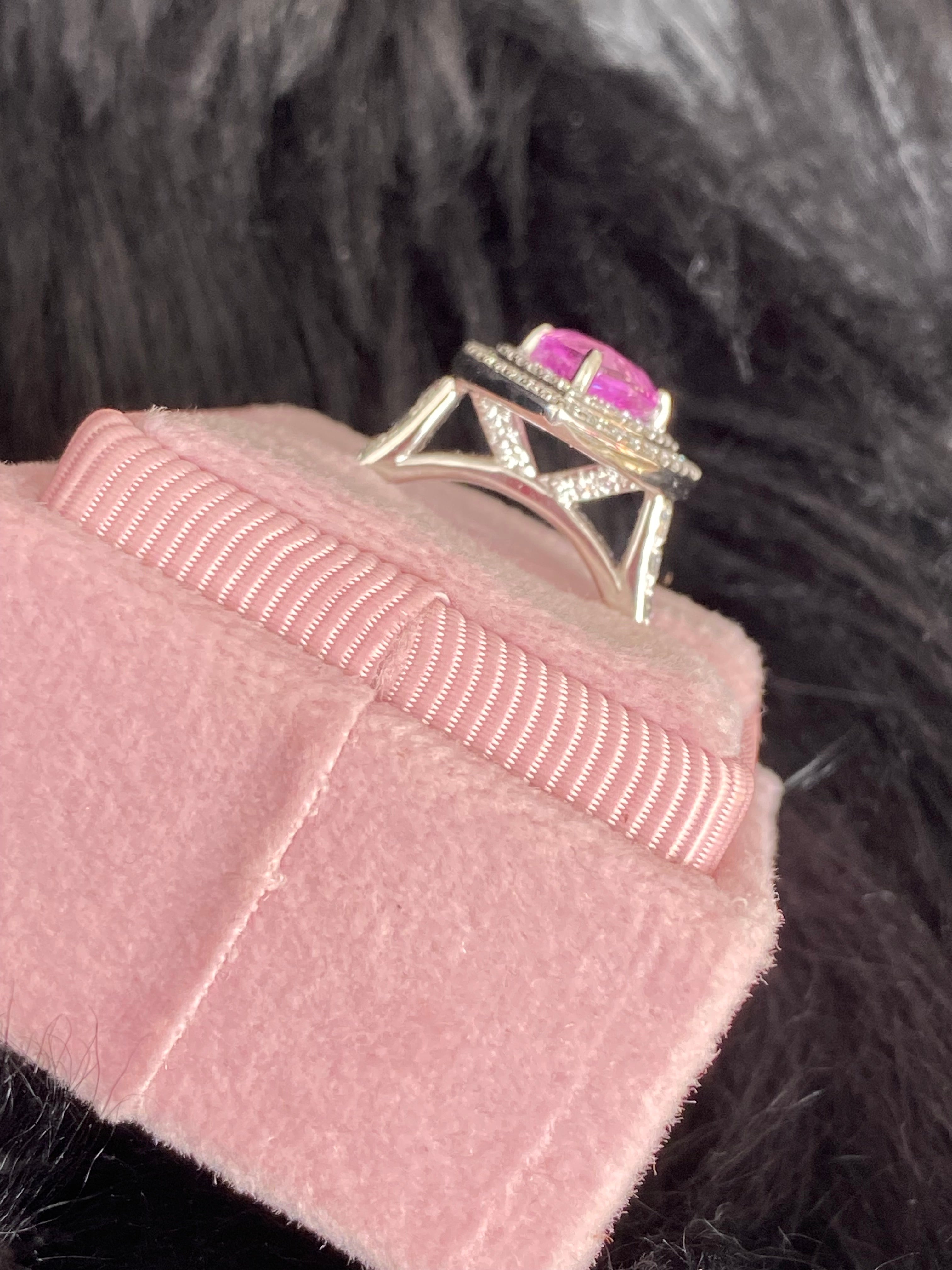 Pink Sapphire Trillion Cut Ring in Platinum
