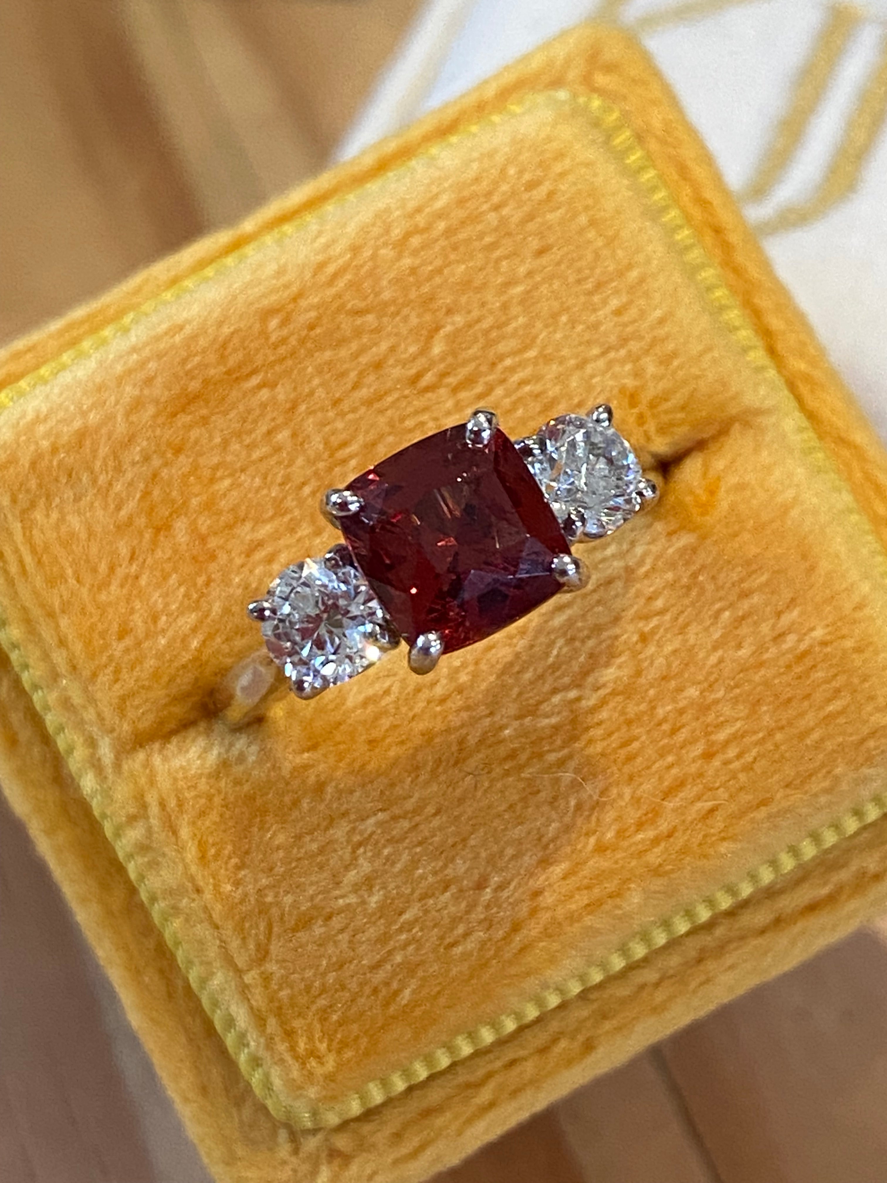 3.28 CTW Rhodolite Garnet and Natural Diamond Three Stone Ring in Platinum