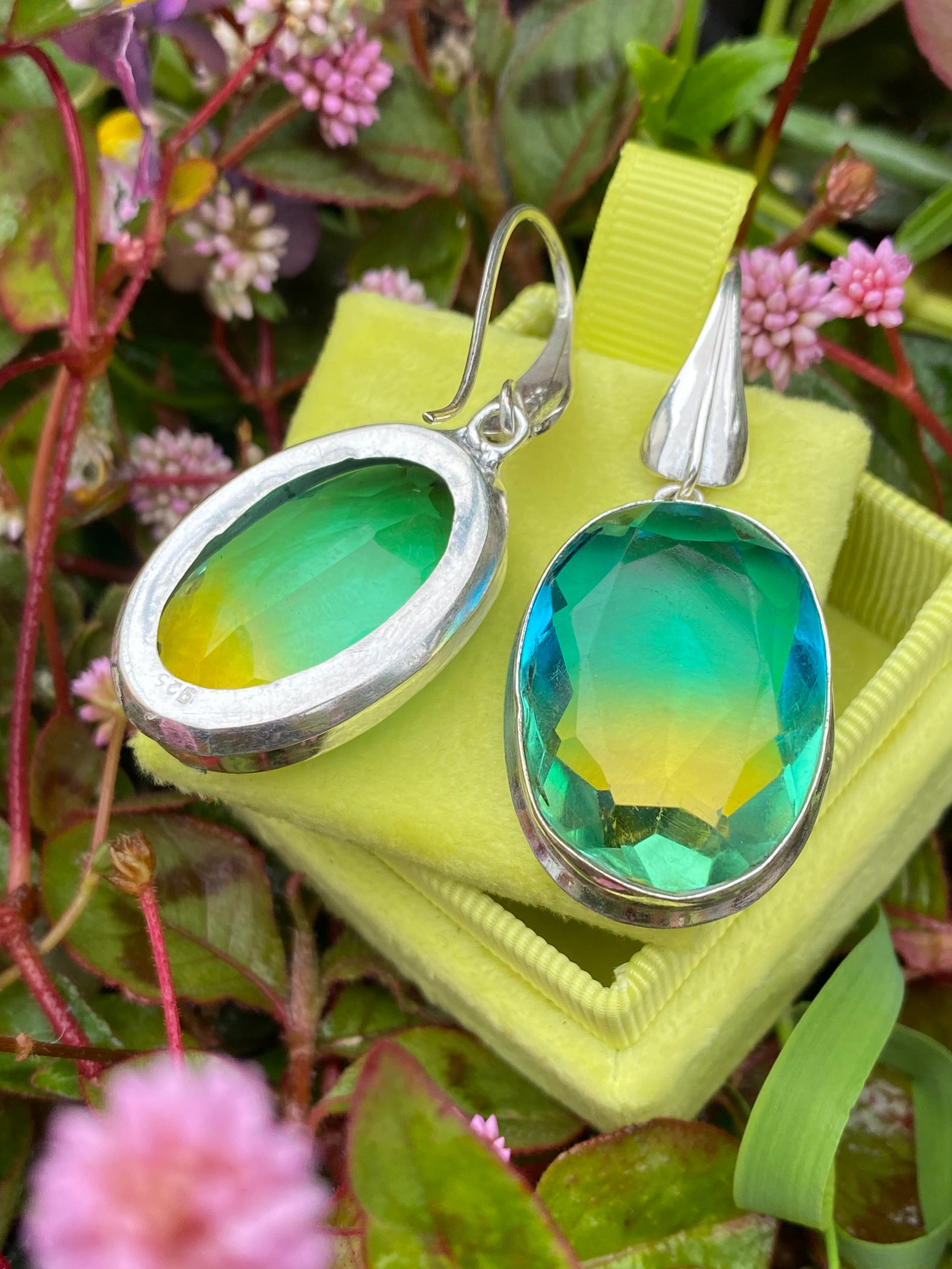 80 CTW Oval Cut Synthetic Tourmaline Earrings in Sterling Silver