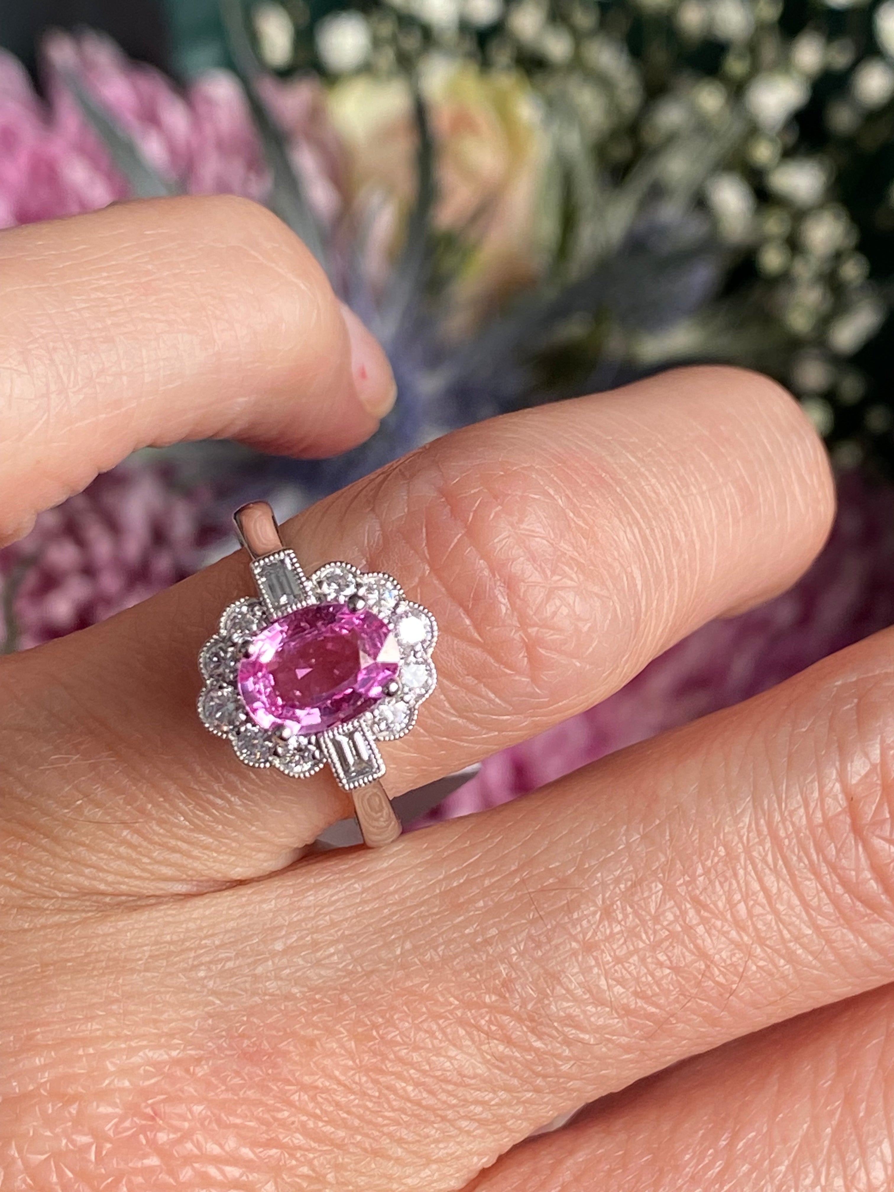 1.76 CTW Pink Sapphire and Diamond Art Deco Style Ring in Platinum