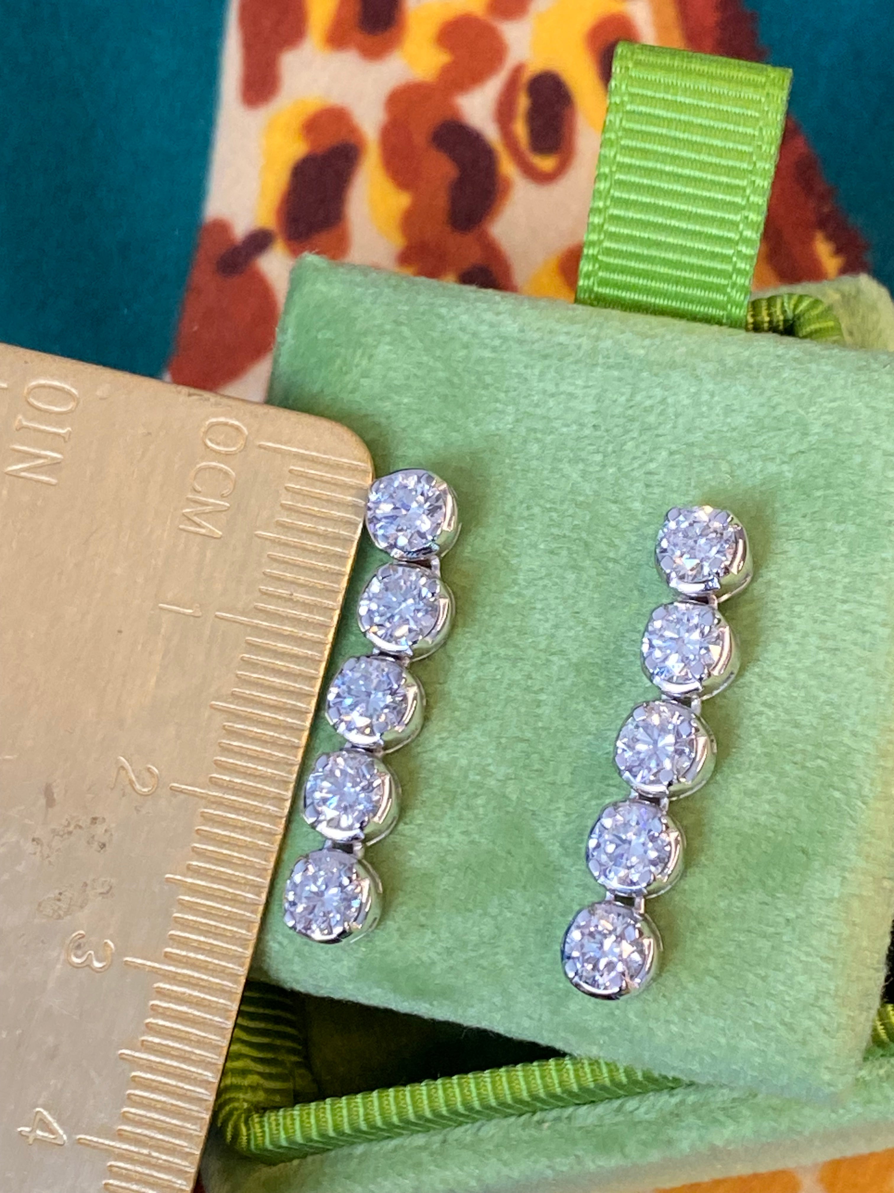 Spectacular 3.00 Carat Natural Diamond Five Stone Drop Earrings in 18ct White Gold