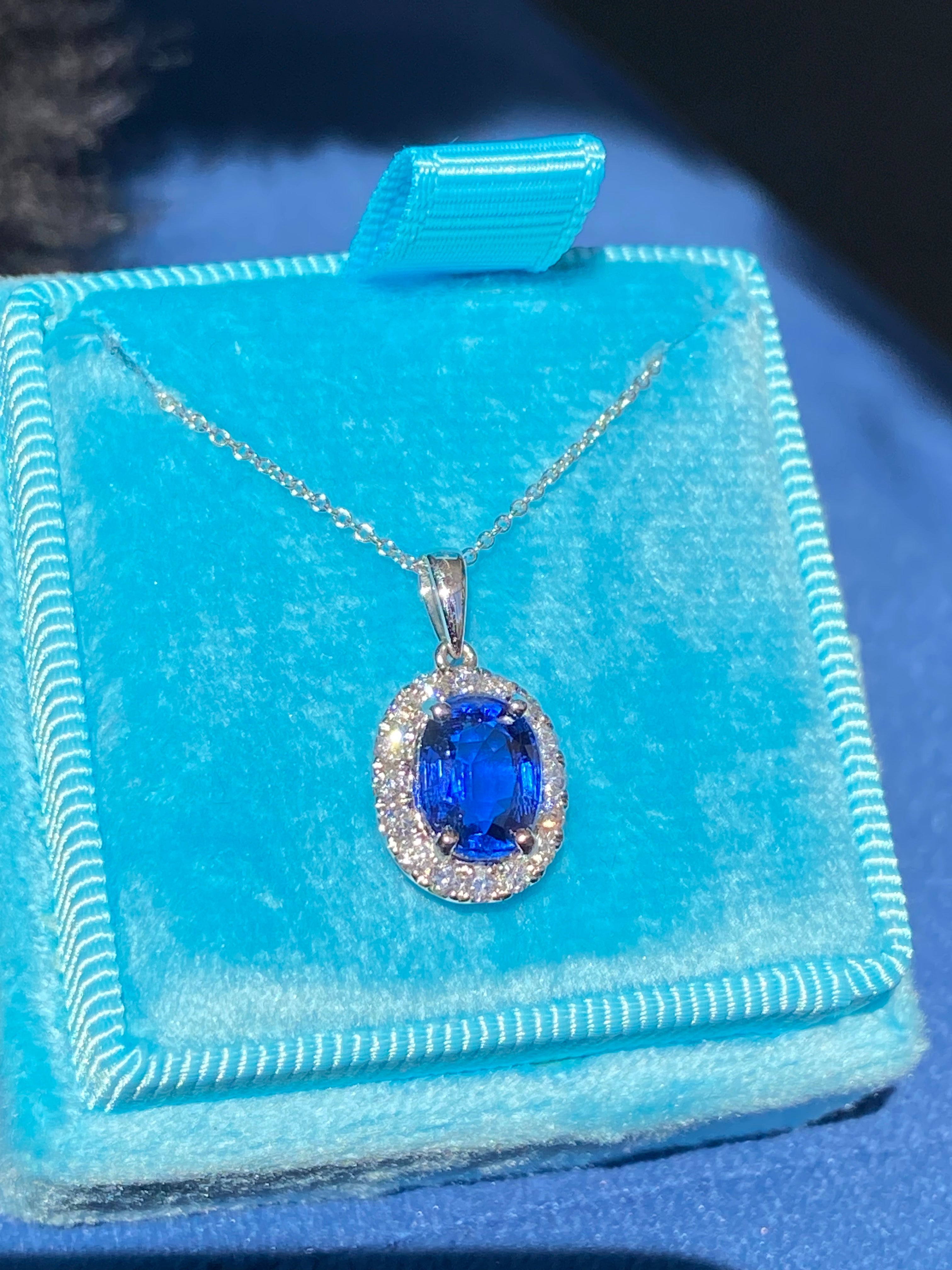 2.63 CTW Kyanite and Natural Diamond Pendant Necklace in 18ct White Gold