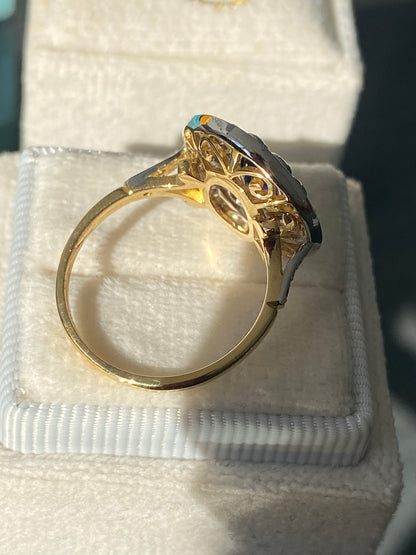 1.70 CTW Belle Époque Style Sapphire and Diamond Ring in 18ct Gold