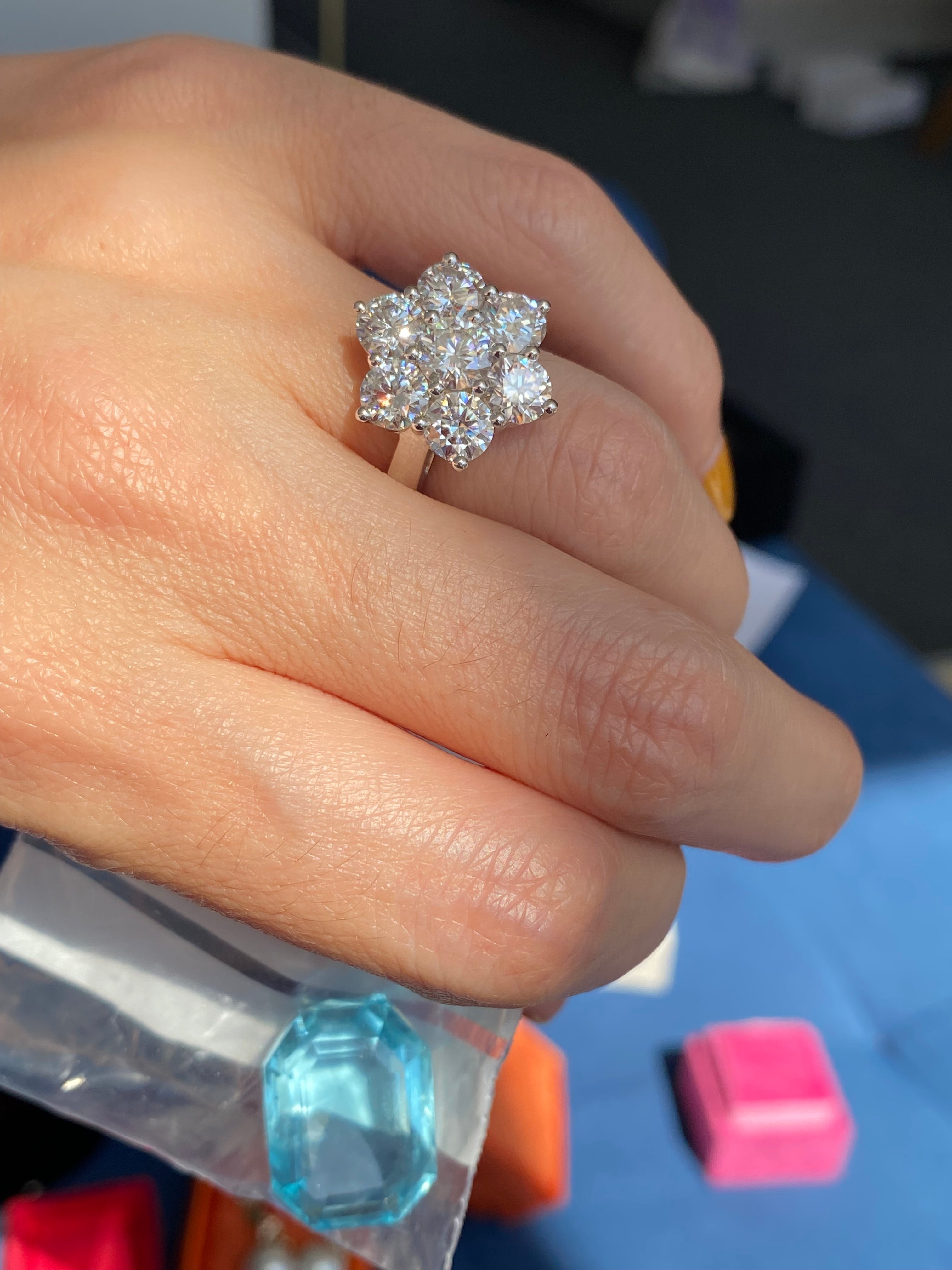 4.00 CTW Moissanite Daisy Cluster Halo Engagement Ring in Sterling Silver