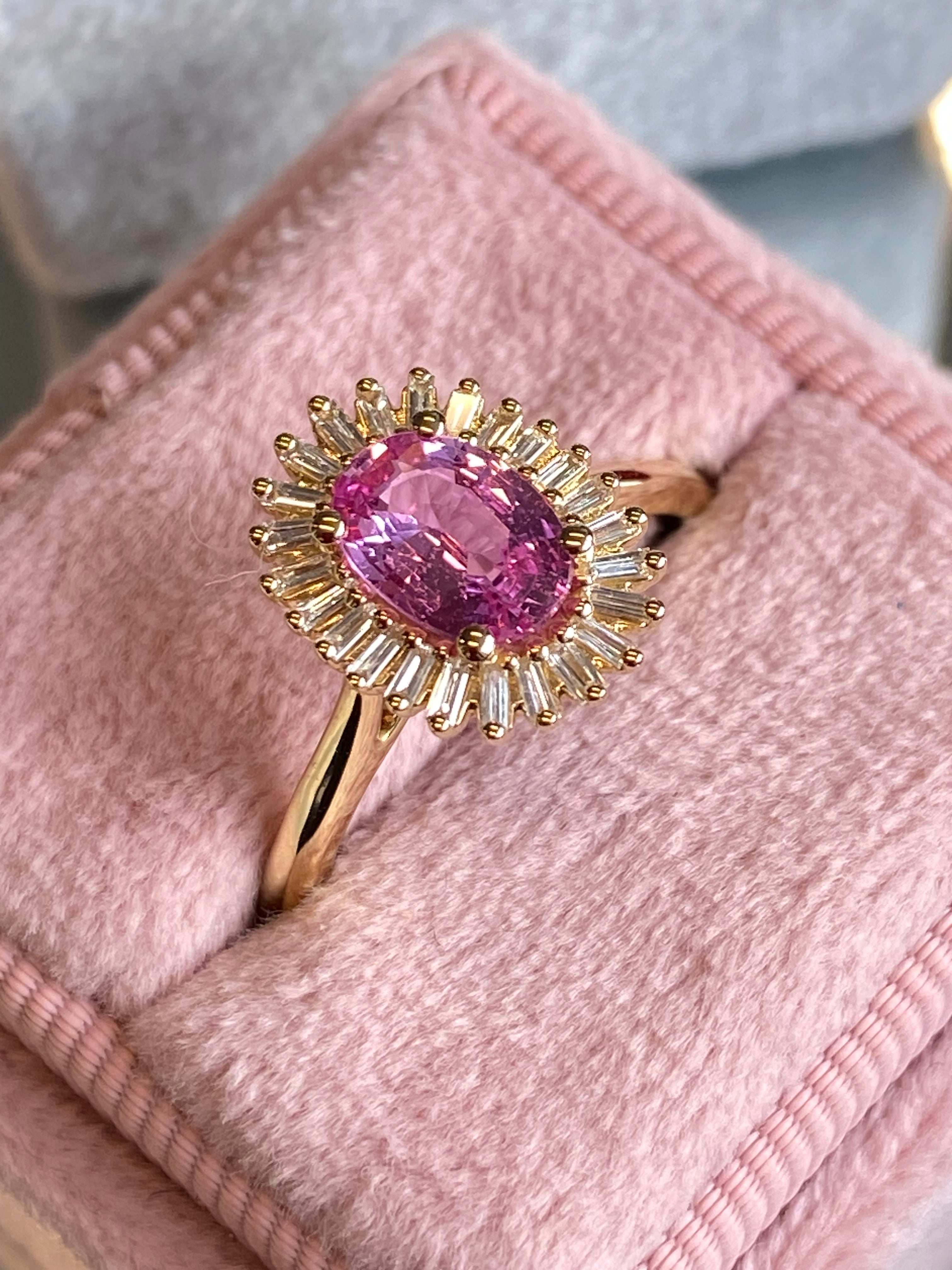 Starburst Pink Sapphire and Natural Diamond Ballerina Ring in 18ct Yellow Gold