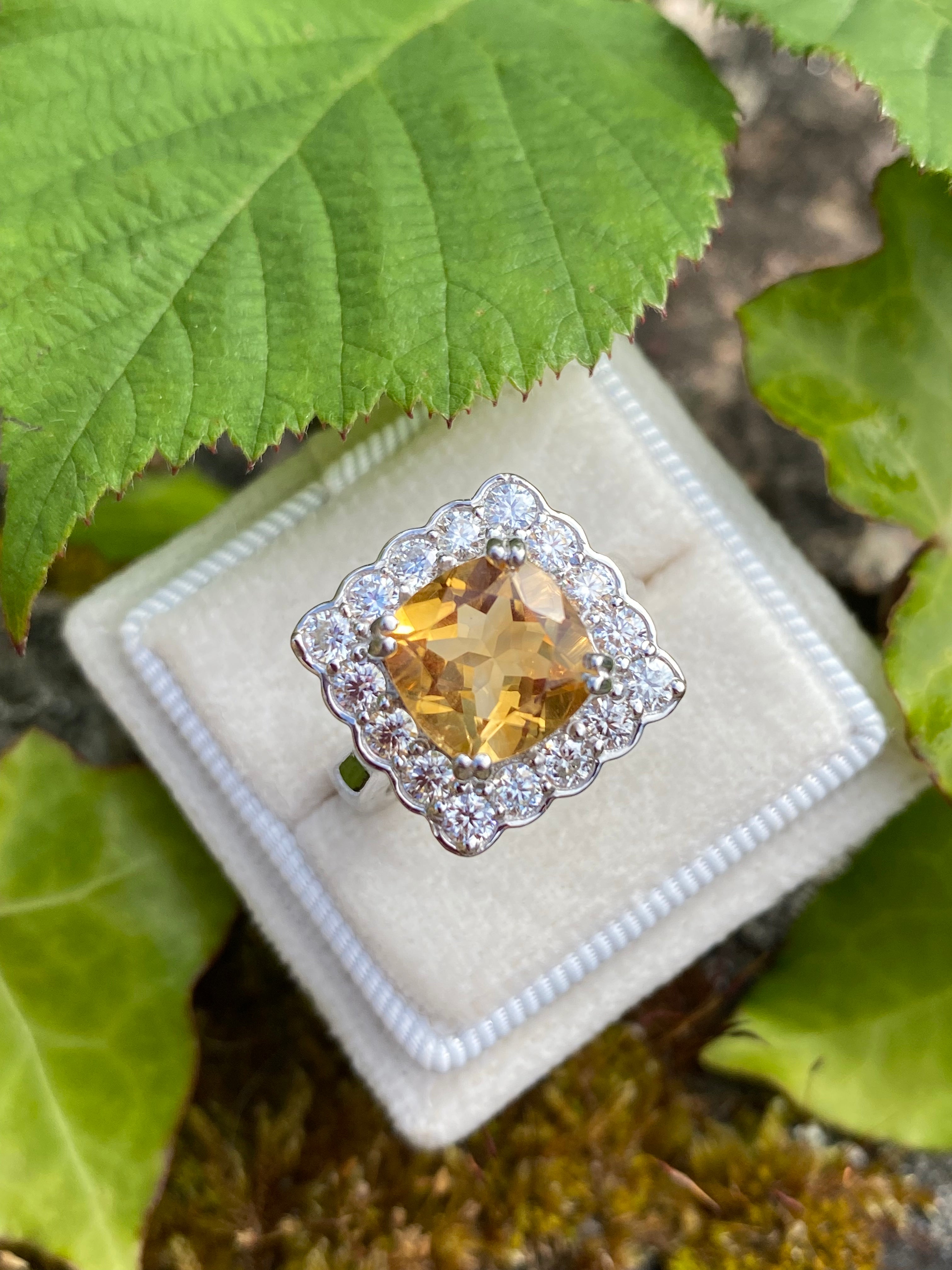 4.29 CTW Cushion Cut Citrine and Moissanite Halo Cocktail Ring in Sterling Silver