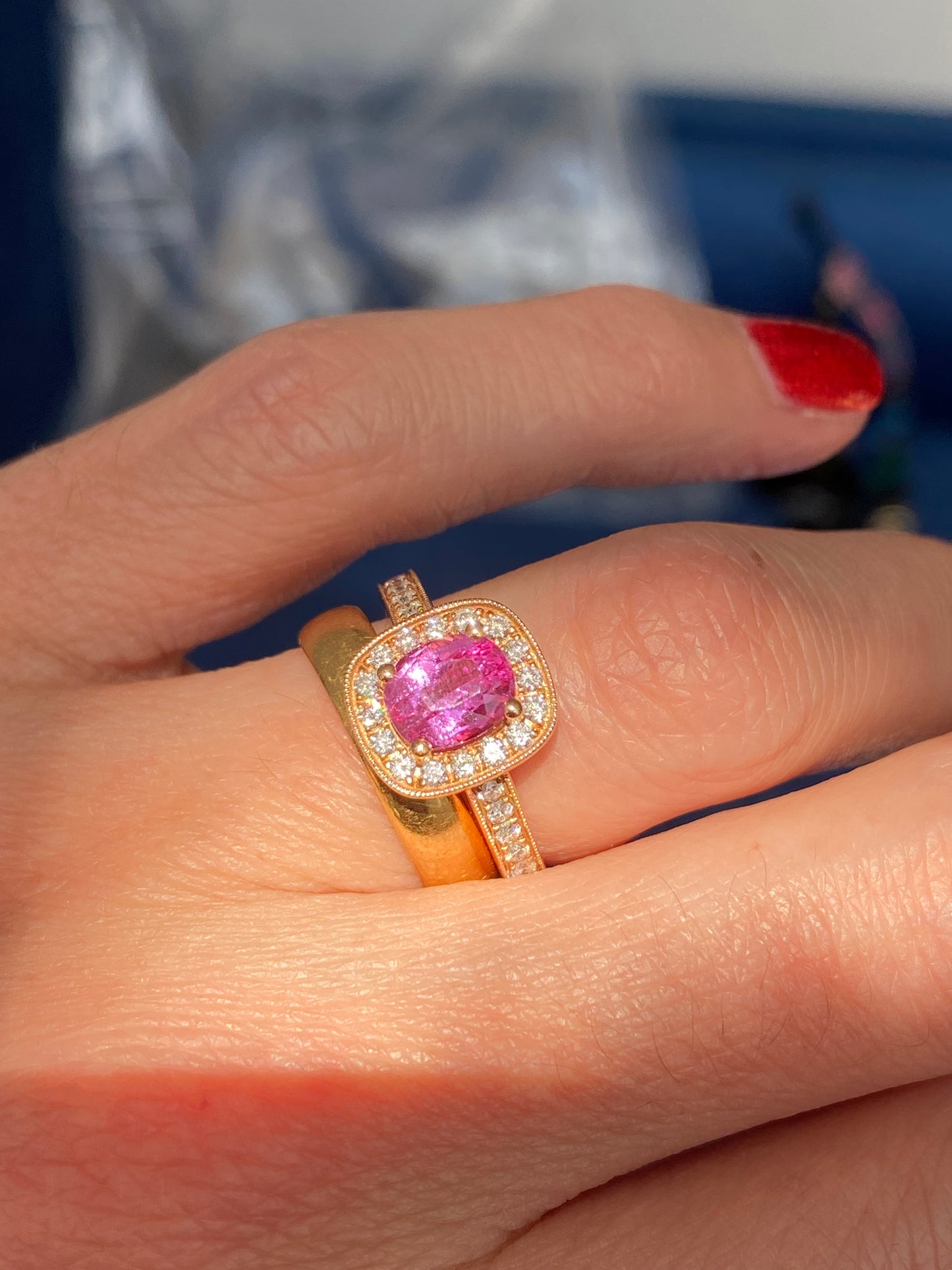 1.60 Carat Pink Sapphire and Natural Diamond Ring in 18ct Rose Gold