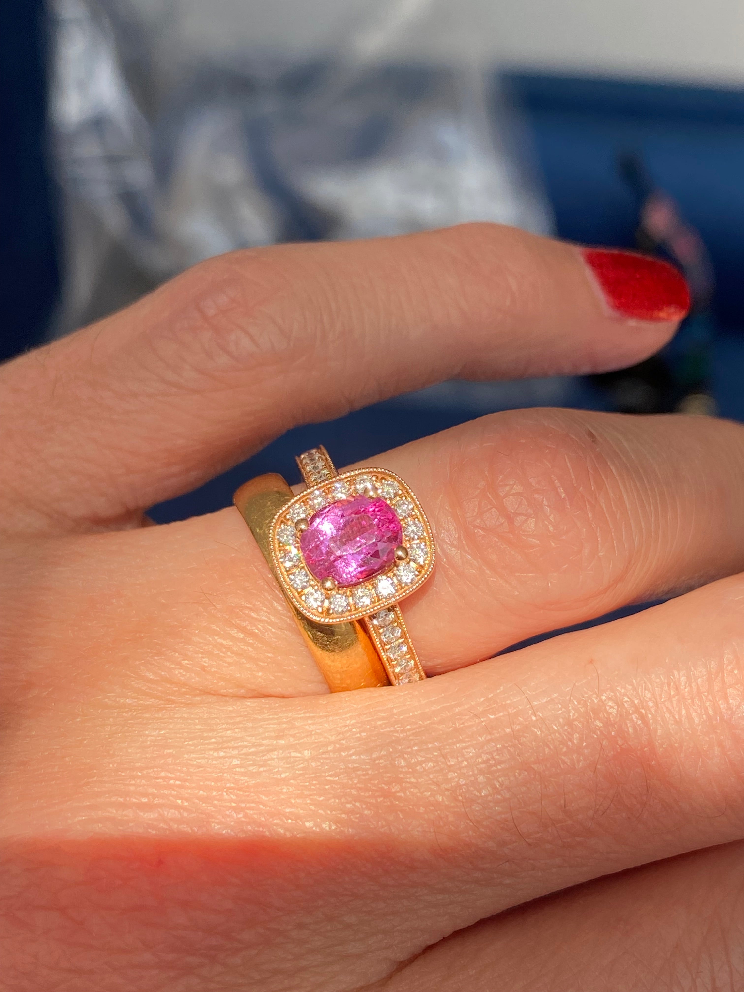 1.60 Carat Pink Sapphire and Natural Diamond Ring in 18ct Rose Gold