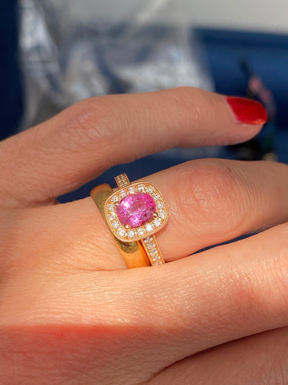 1.60 Carat Pink Sapphire and Natural Diamond Ring in 18ct Rose Gold
