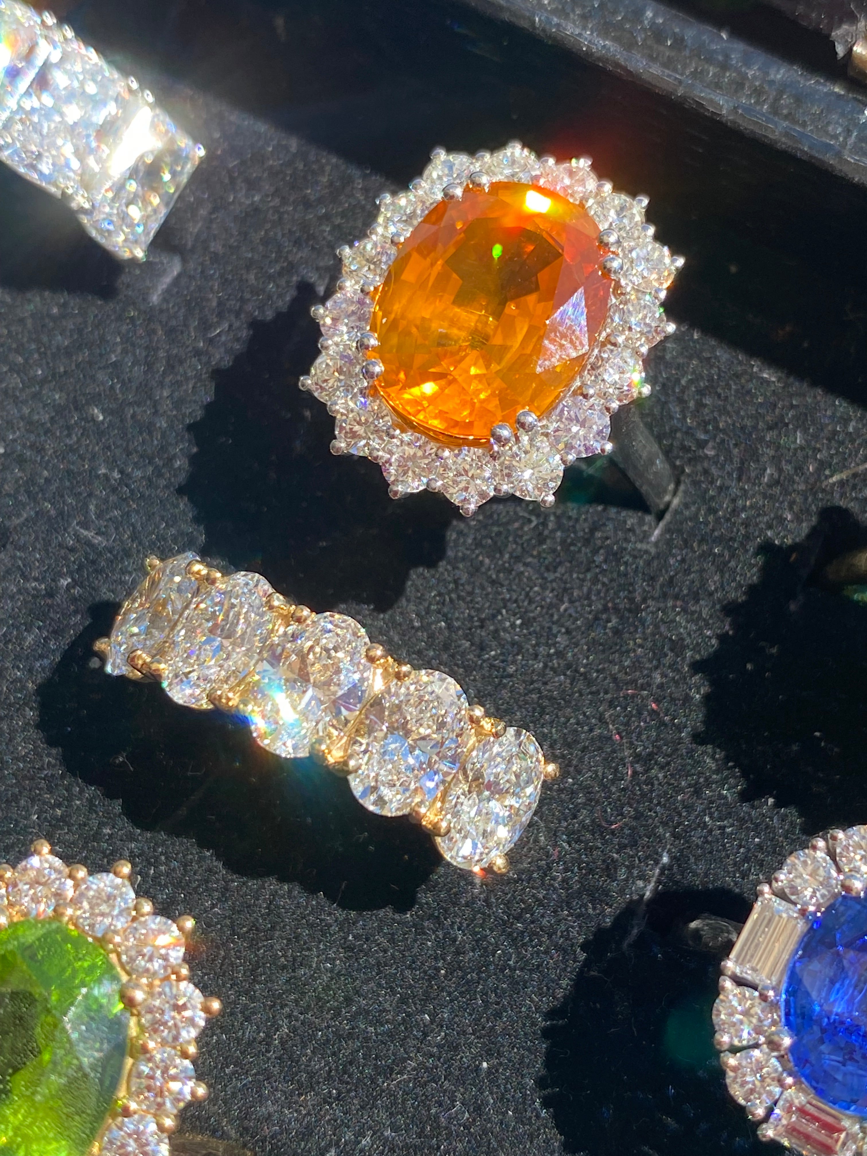9.20 CTW Orange Sapphire and Diamond Ring in Platinum