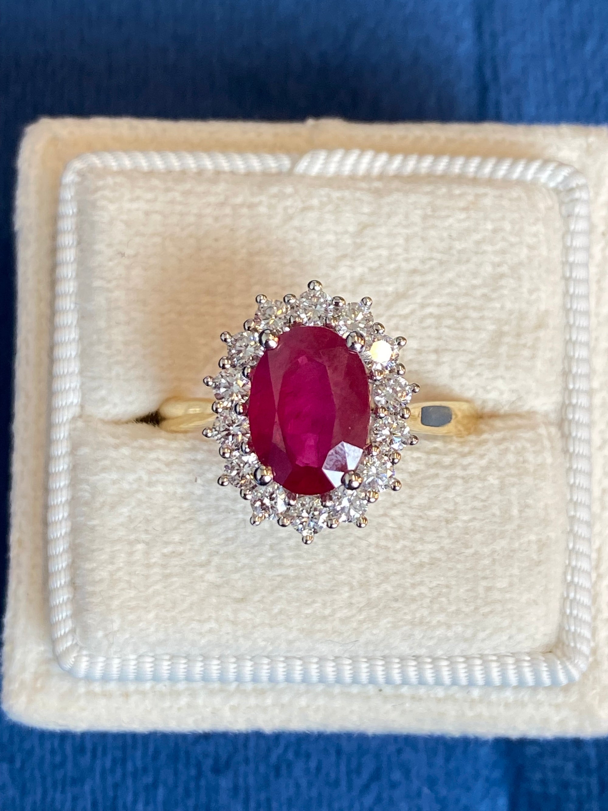 2.95ctw Oval-Cut Ruby and Natural Diamond Halo Ring in Platinum and 18ct Yellow Gold