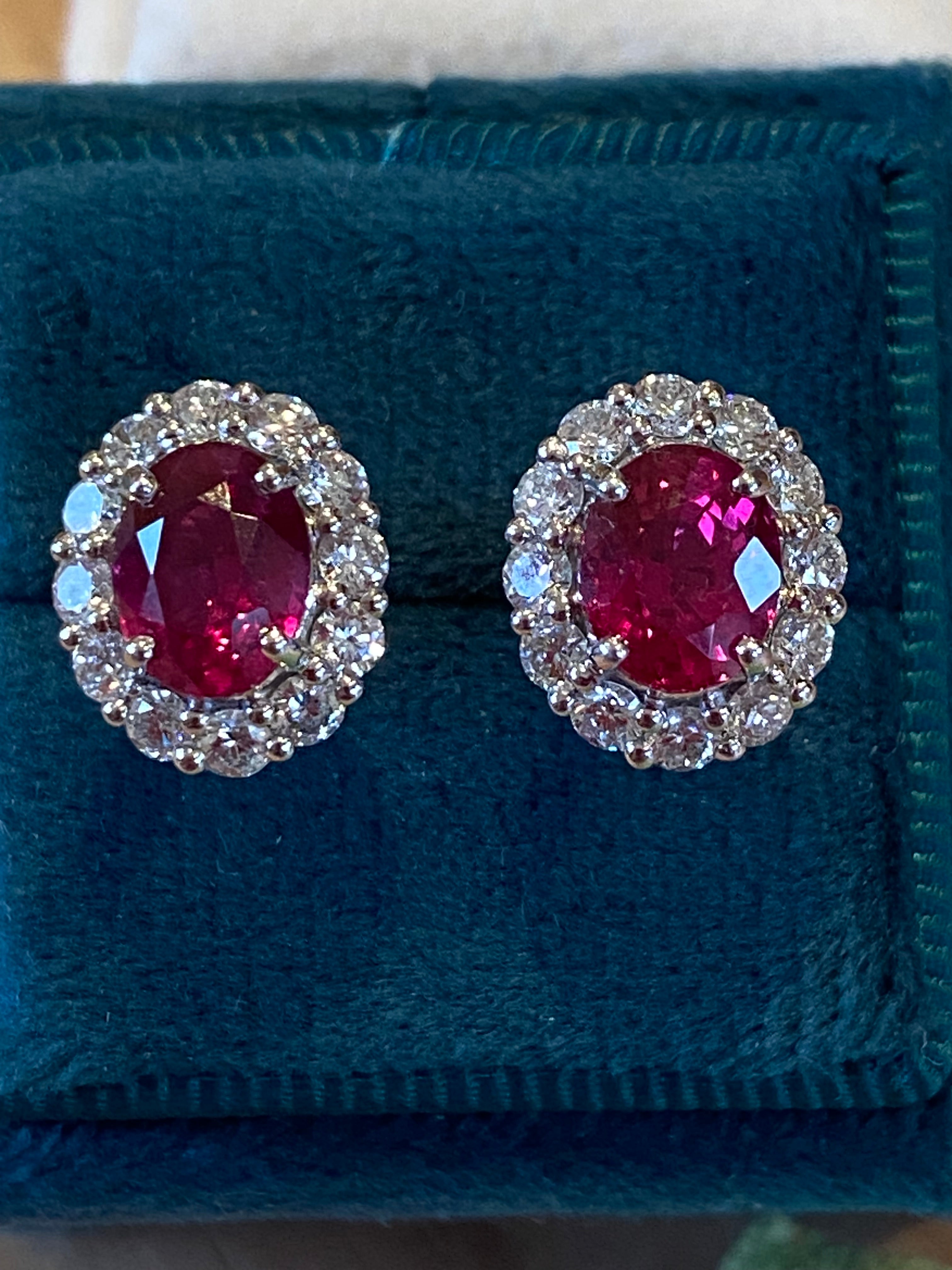 4.27 CTW Certified No Heat Ruby and Natural Diamond Stud Earrings in 18ct White Gold