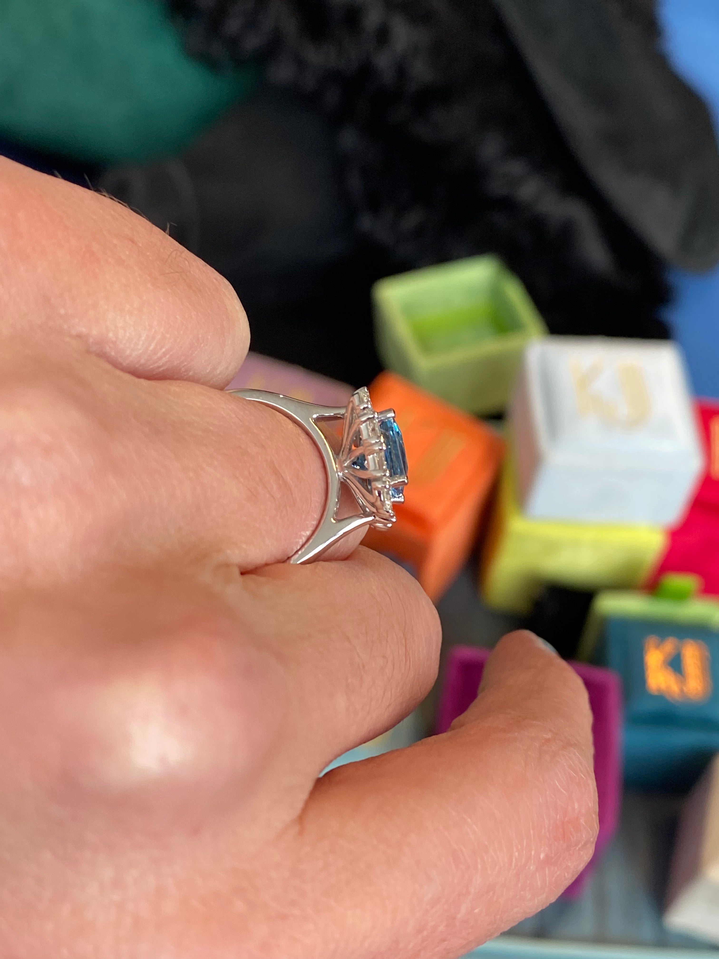 1.55 Carat Princess Cut Aquamarine and 1.32 CTW Natural Diamond Halo Engagement Ring in Platinum